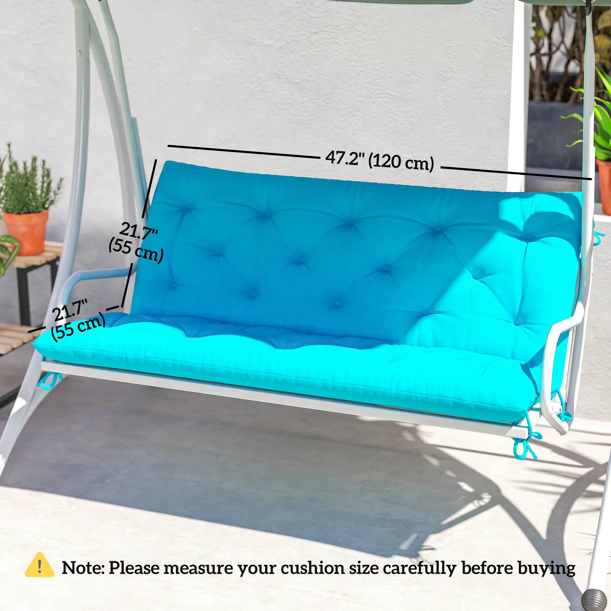 2 Seater Garden Bench Cushion, Thick Outdoor Non-Slip, 47" x 43" x 5", Turquoise - Image 3