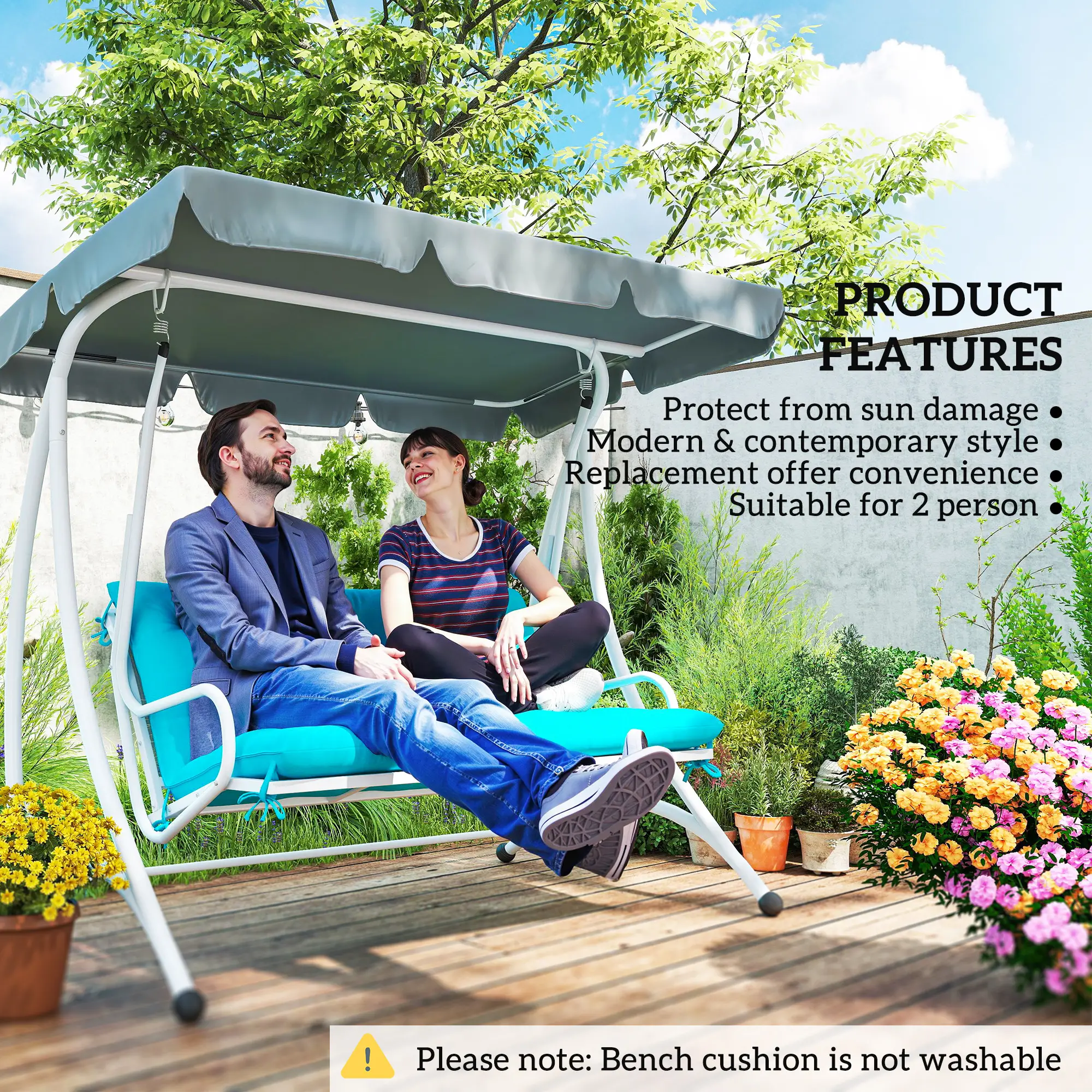 2 Seater Garden Bench Cushion, Thick Outdoor Non-Slip, 47" x 43" x 5", Turquoise - Image 5