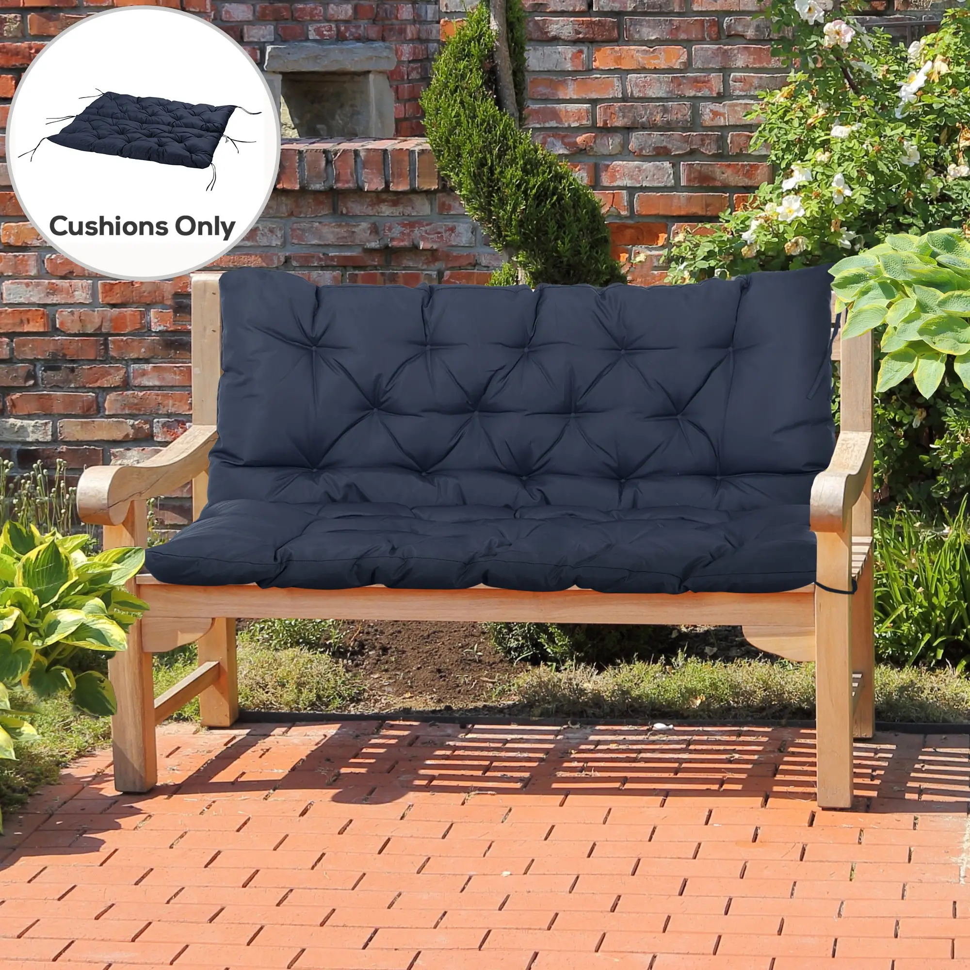 2 Seater Garden Bench Cushion, Thick Outdoor Non-Slip, 52" x 43" x 4", Navy Blue - Image 2