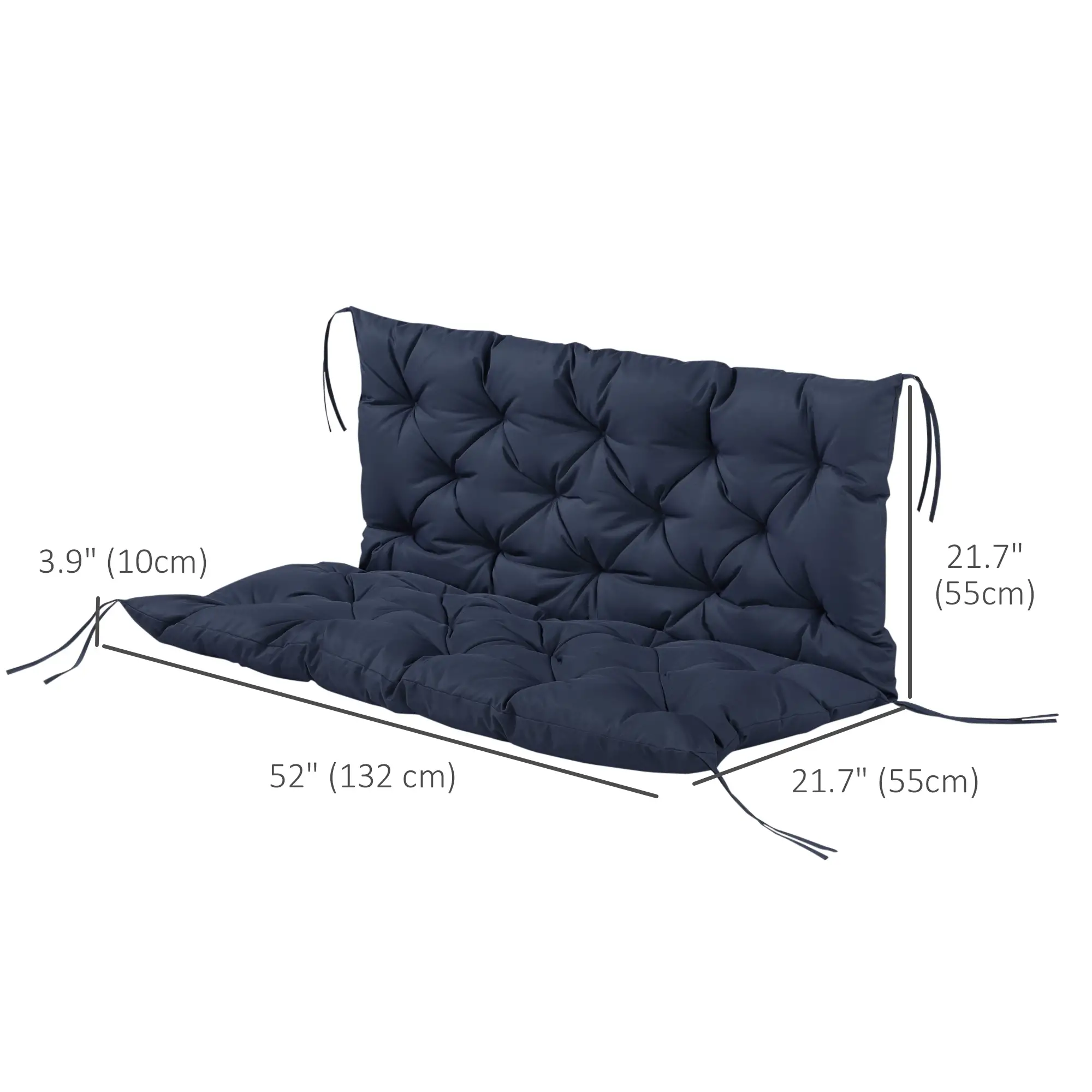 2 Seater Garden Bench Cushion, Thick Outdoor Non-Slip, 52" x 43" x 4", Navy Blue - Image 3