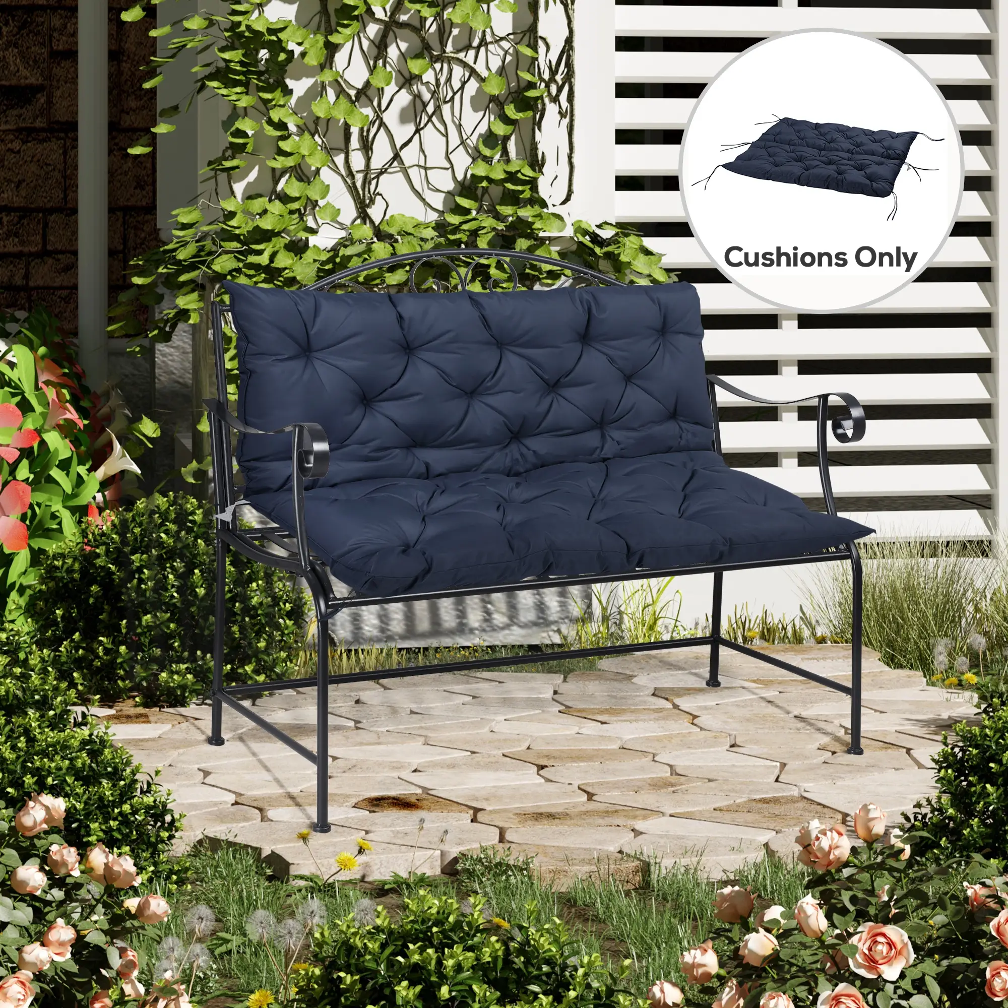 2 Seater Garden Bench Cushion, Thick Outdoor Non-Slip, 52" x 43" x 4", Navy Blue - Image 7
