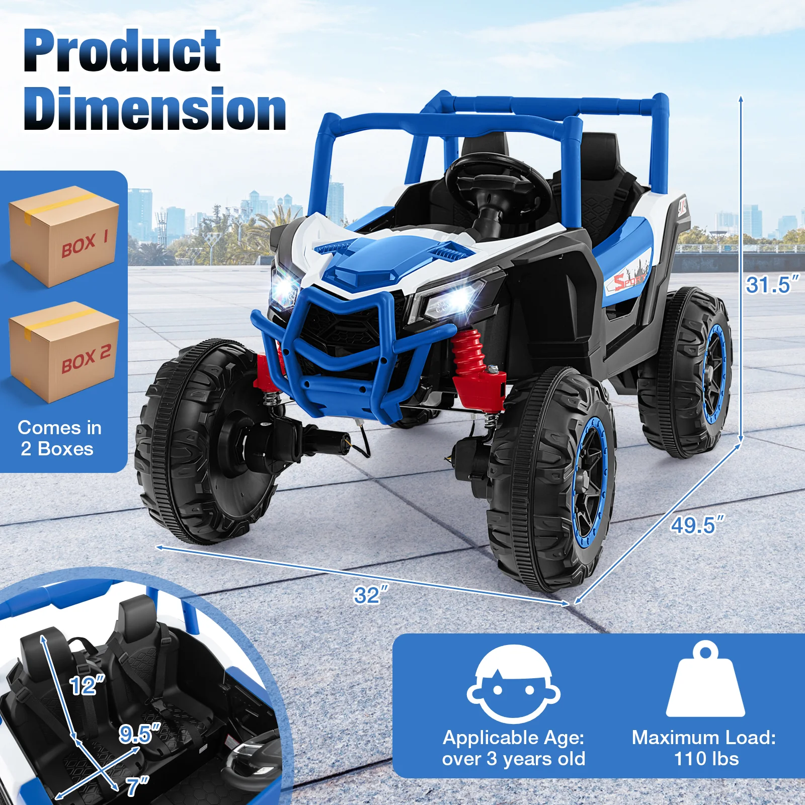 2-Seater Kids Ride On UTV, 2.4G Remote Control, Navy - Image 6
