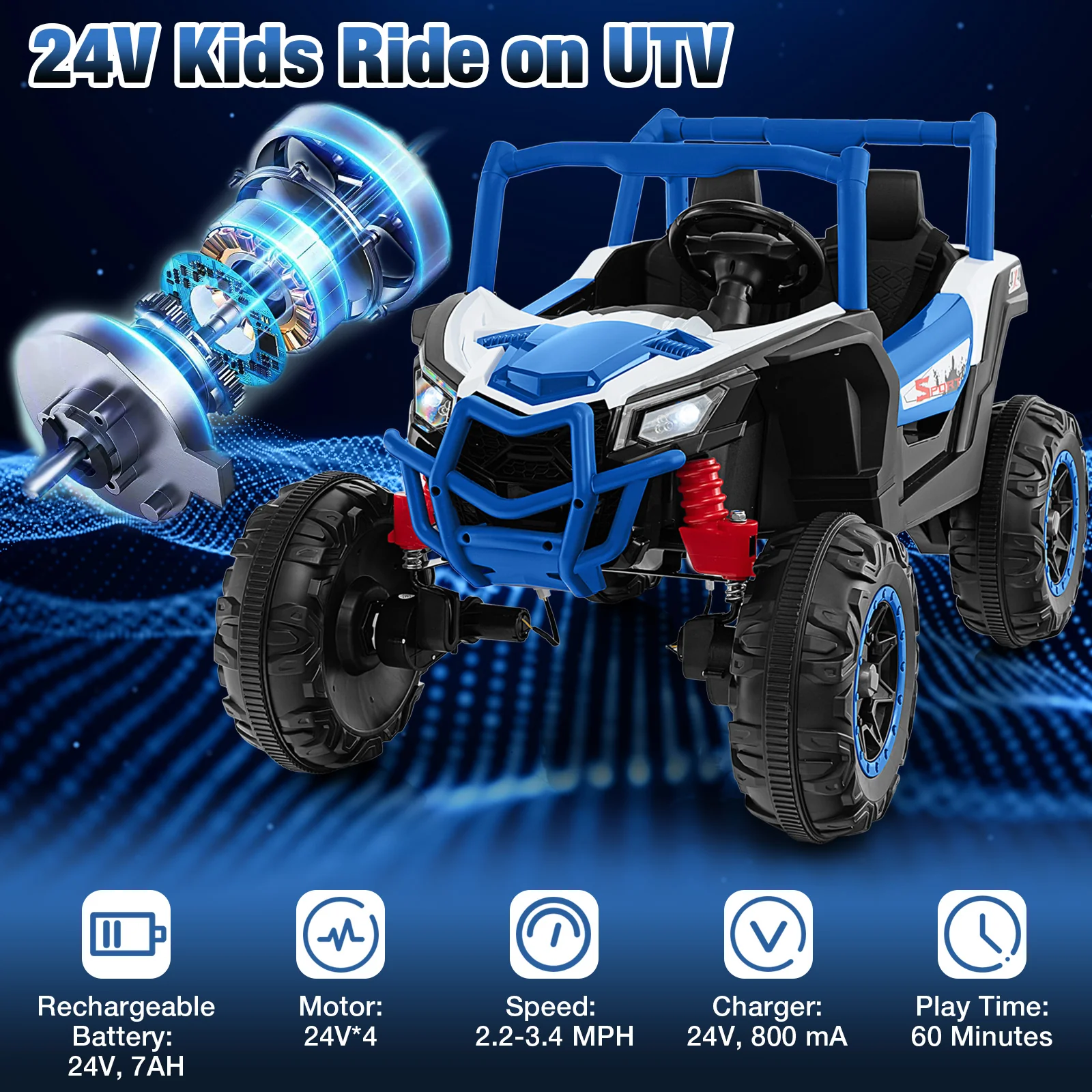 2-Seater Kids Ride On UTV, 2.4G Remote Control, Navy - Image 7