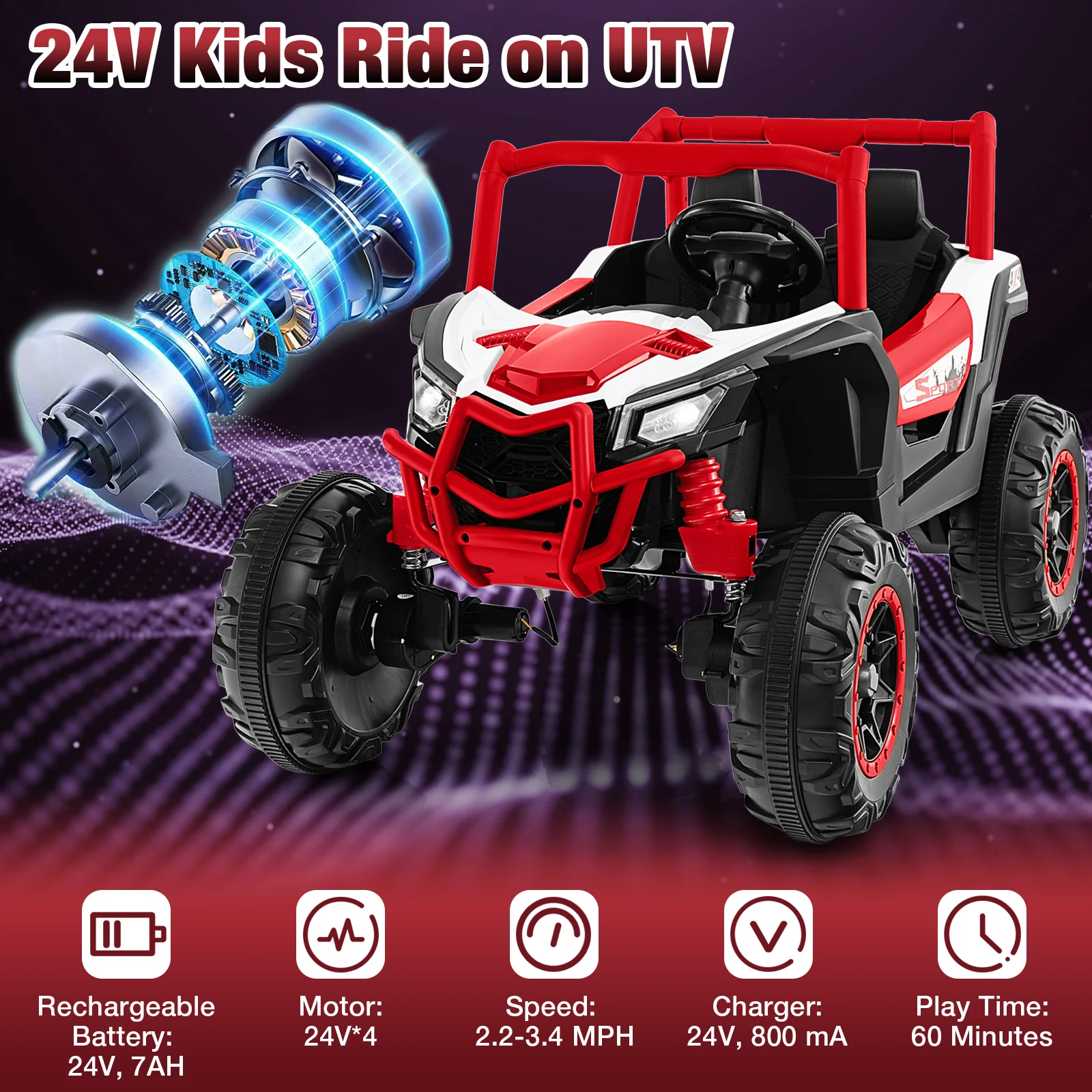 2-Seater Kids Ride On UTV, 2.4G Remote Control, Red - Image 7