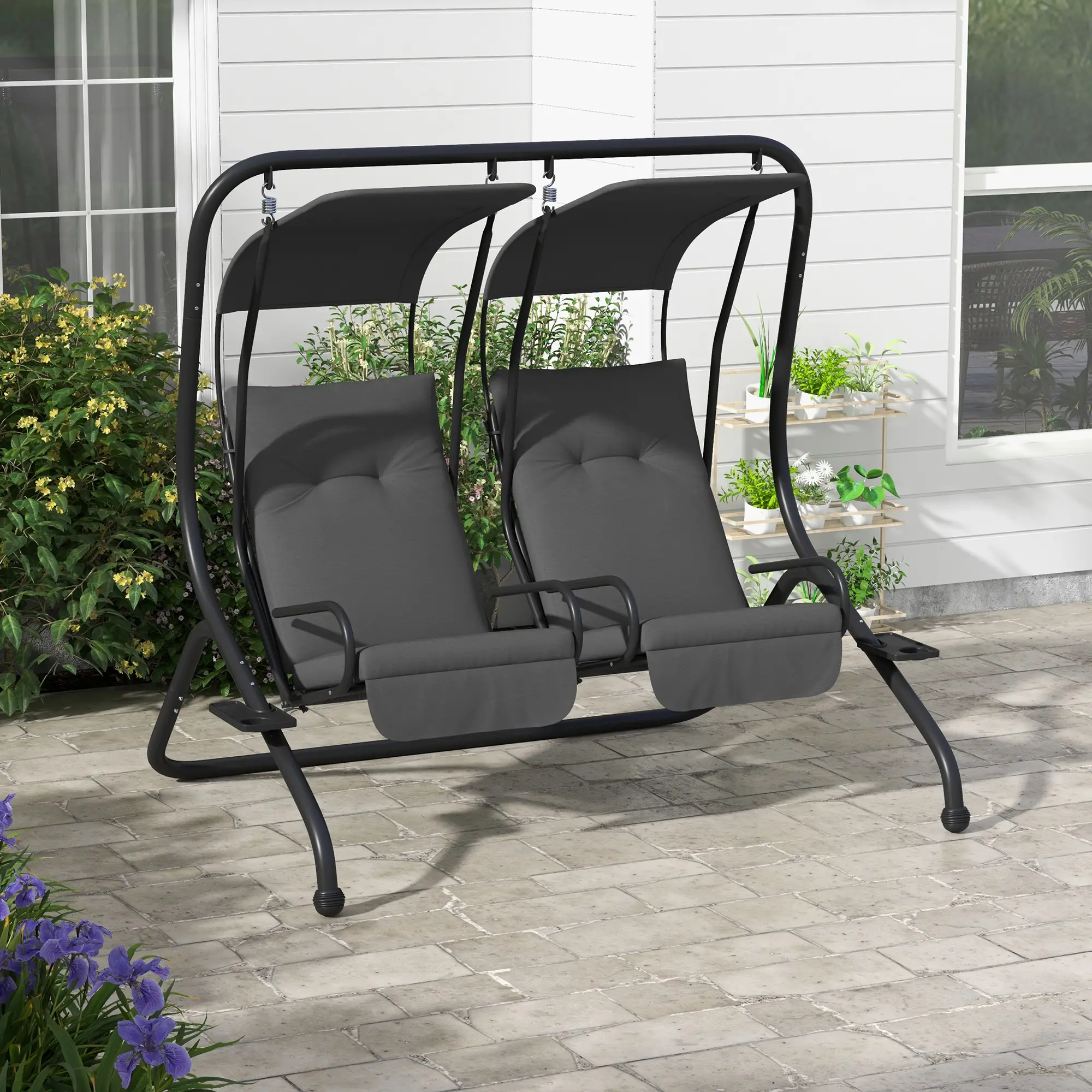 2-Seater Outdoor Porch Swing with Canopy, Grey - Image 8