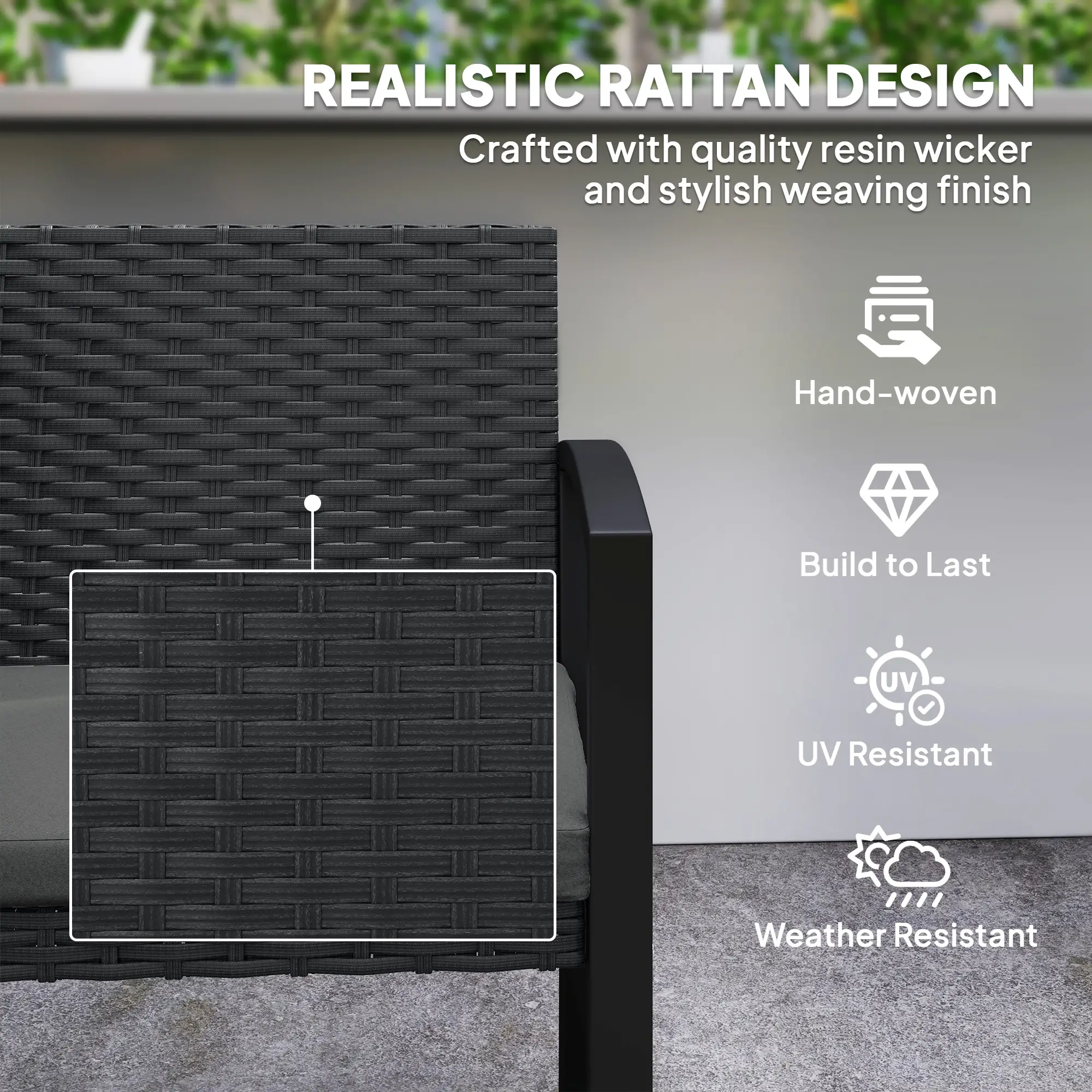 2 Seater Outdoor Rattan Bench with Cushion, Steel Frame, Light Grey - Image 5