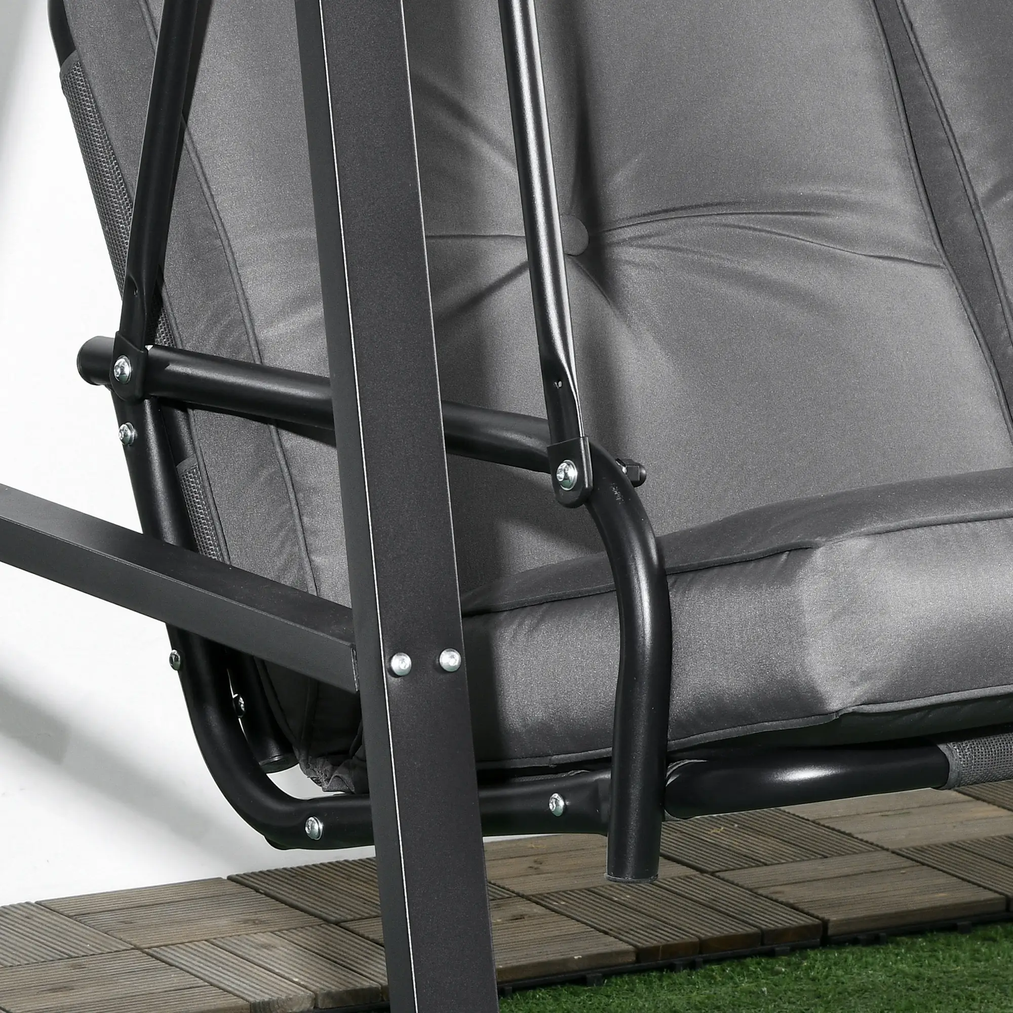 2-Seater Outdoor Swing with Canopy, Patio Chair, Dark Grey - Image 10