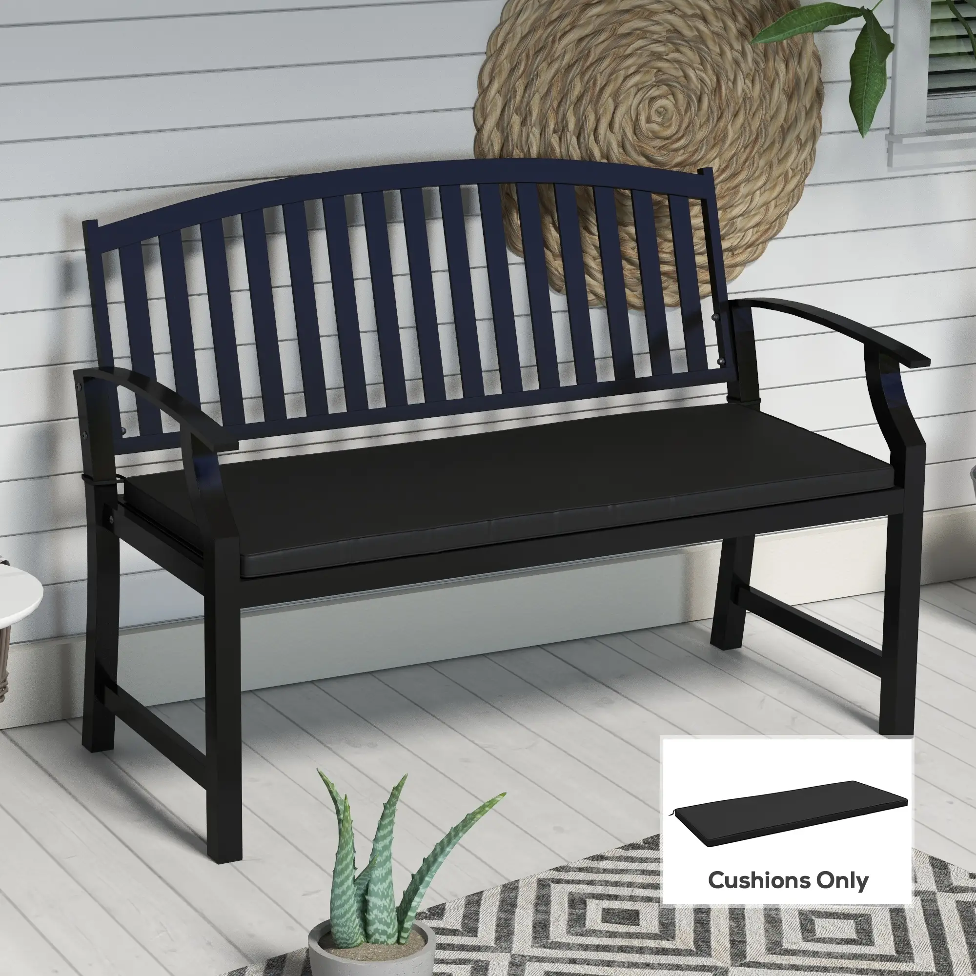 2-Seater Patio Bench Cushion, Outdoor Swing Replacement Pad, Black - Image 2