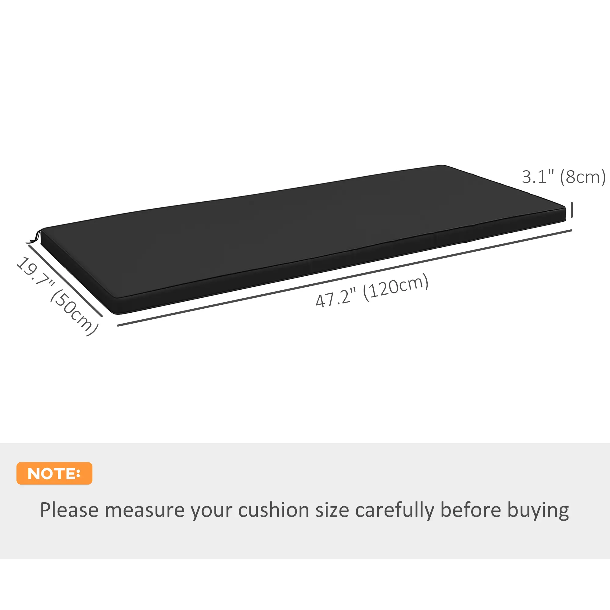 2-Seater Patio Bench Cushion, Outdoor Swing Replacement Pad, Black - Image 3