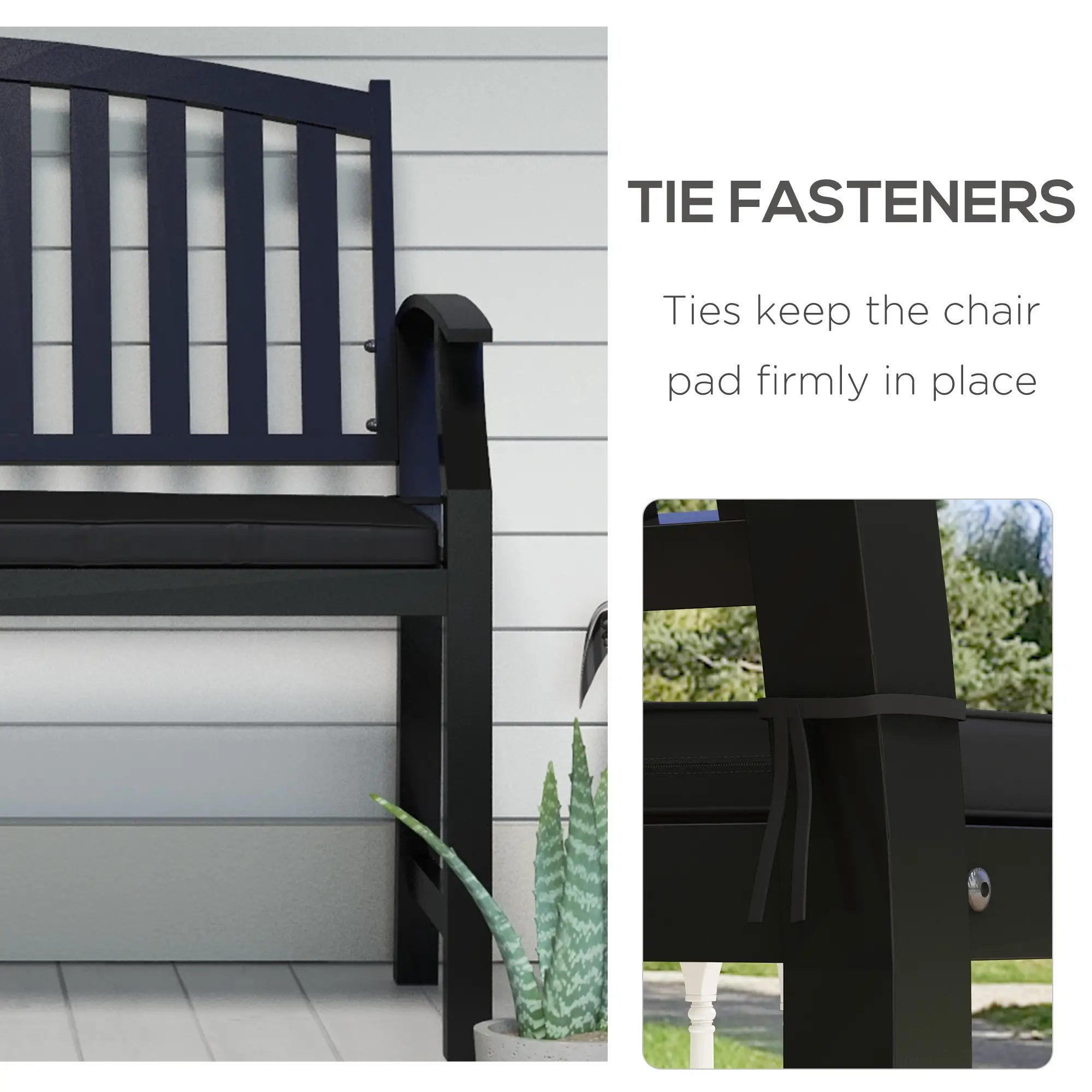 2-Seater Patio Bench Cushion, Outdoor Swing Replacement Pad, Black - Image 4