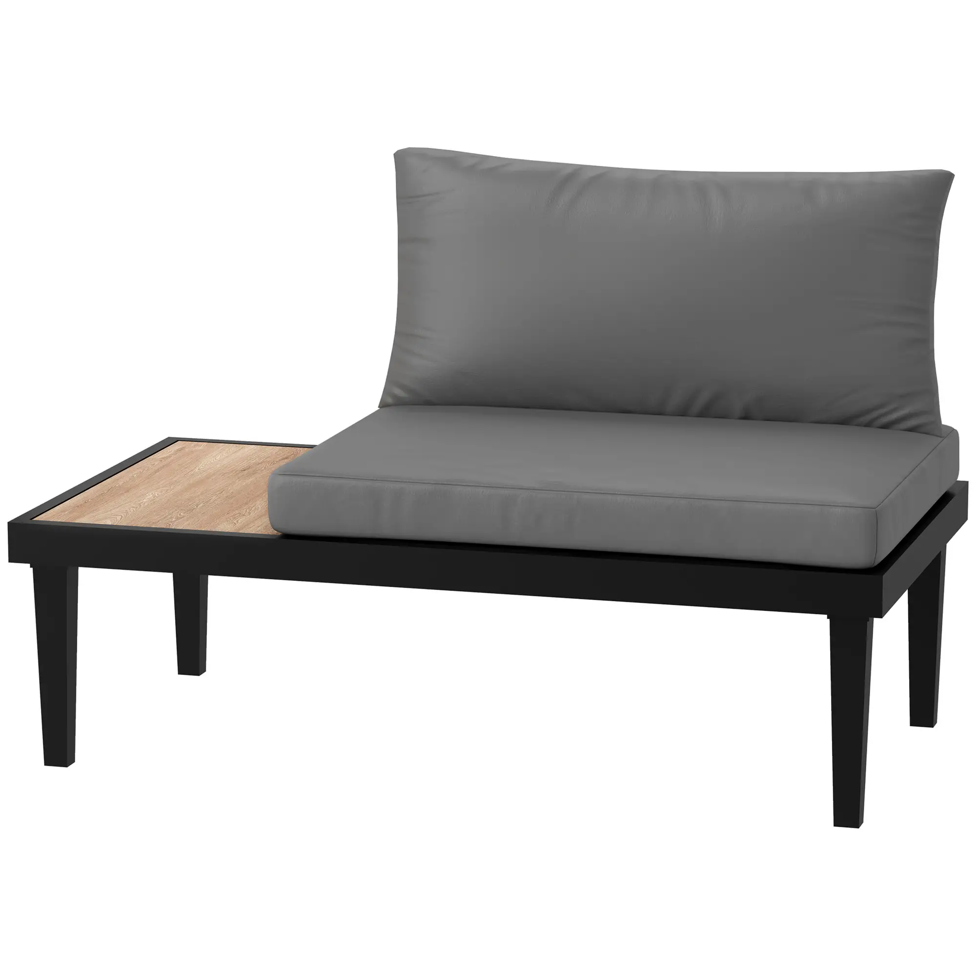 2 Seater Patio Sofa, Outdoor Couch with Wood Tray, Cushions, Grey