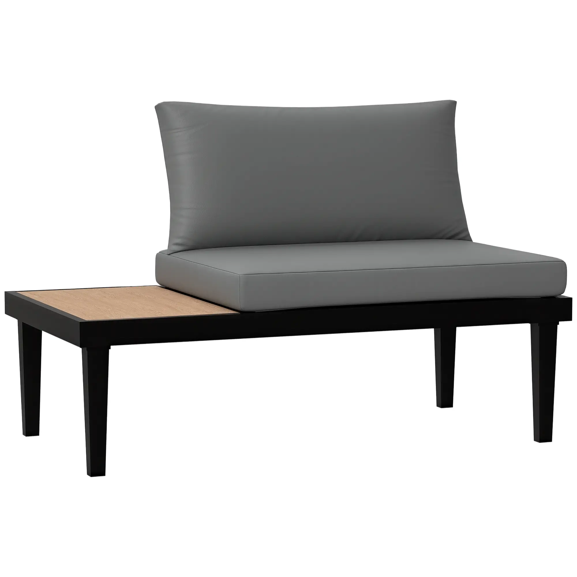 2 Seater Patio Sofa, Outdoor Couch with Wood Tray, Cushions, Grey - Image 11