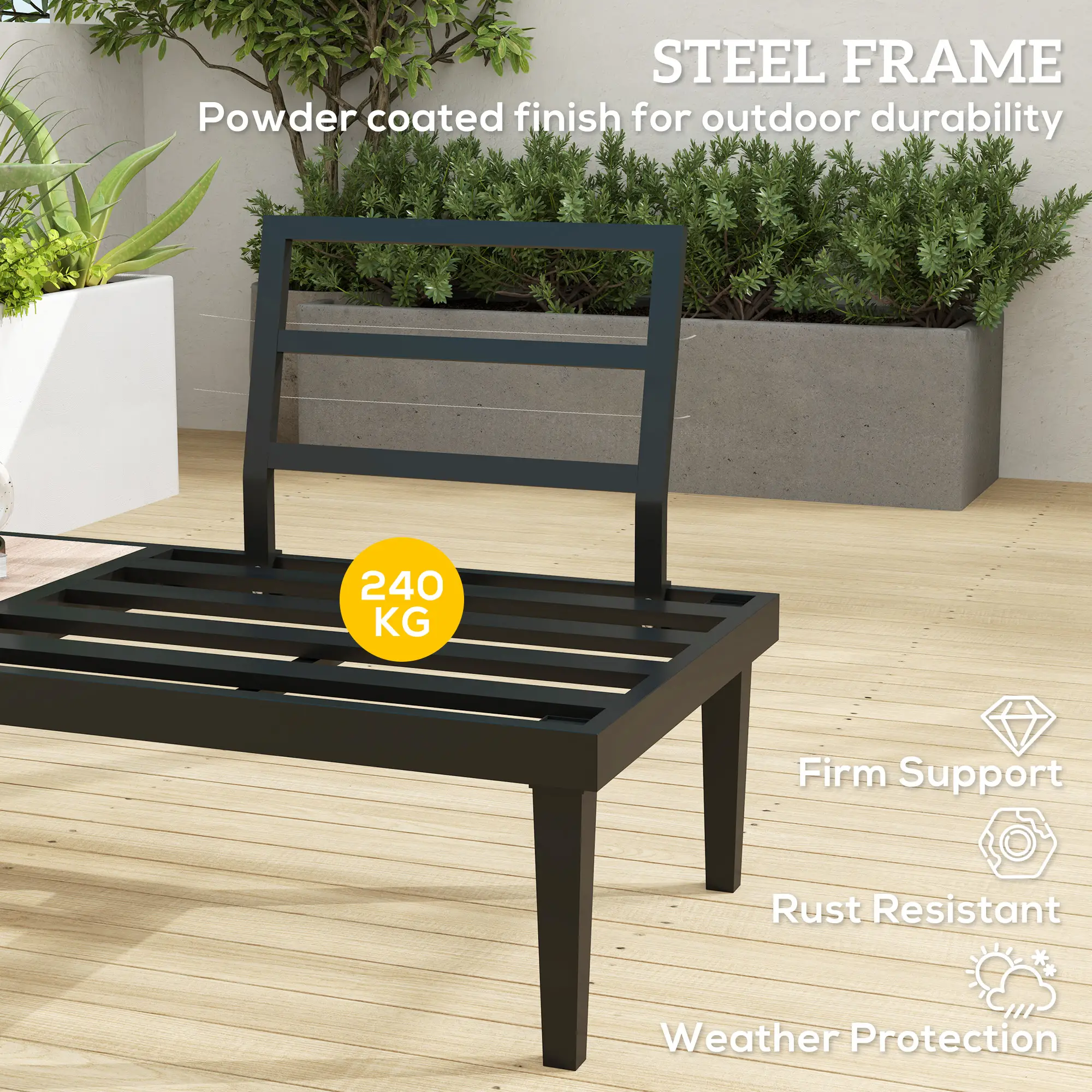 2 Seater Patio Sofa, Outdoor Couch with Wood Tray, Cushions, Grey - Image 7
