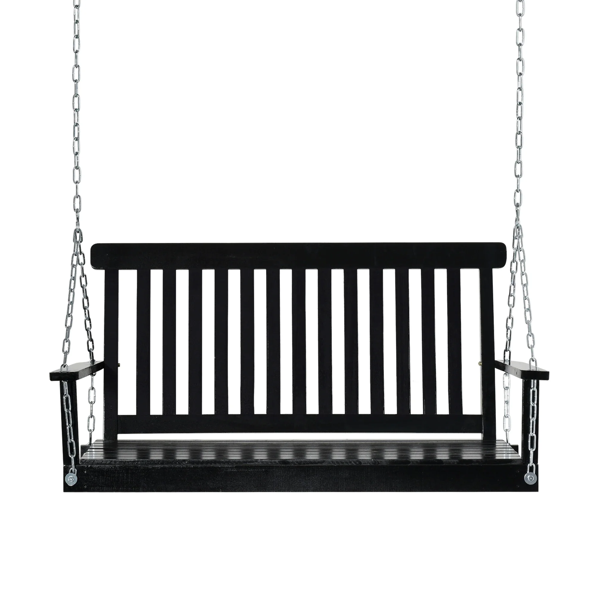 2-Seater Patio Swing Chair, Fir Wooden Porch Swing, Outdoor Garden, Black