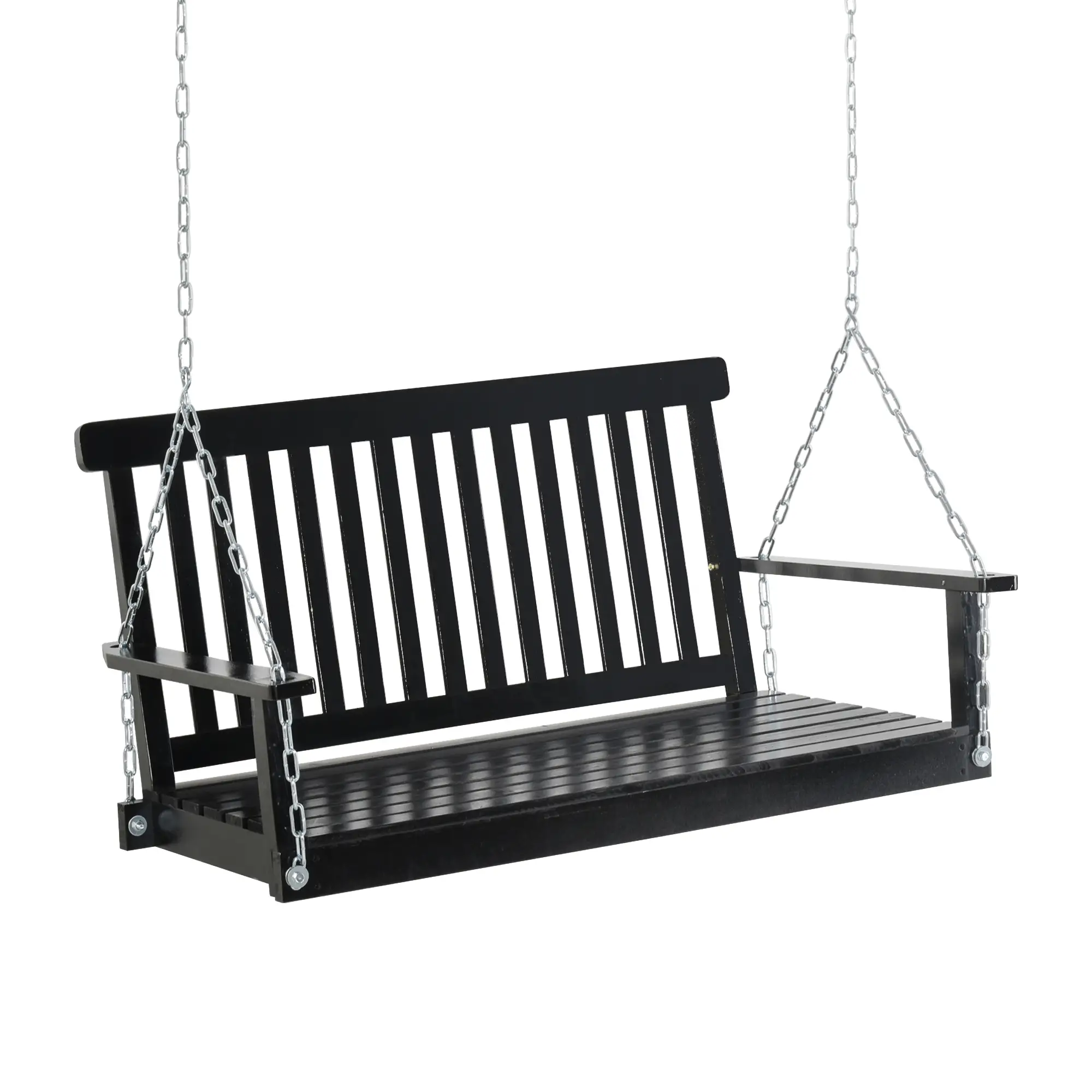 2-Seater Patio Swing Chair, Fir Wooden Porch Swing, Outdoor Garden, Black - Image 11