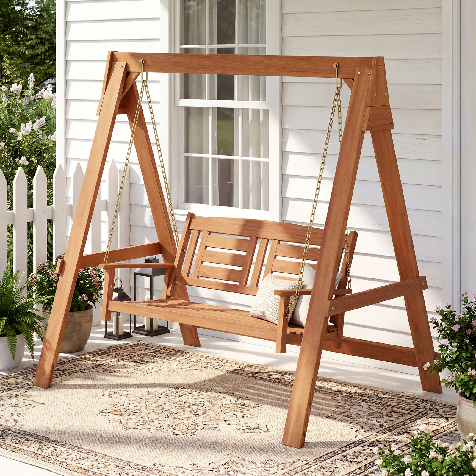 2-Seater Porch Swing With Adjustable Chains, Stand - Image 2