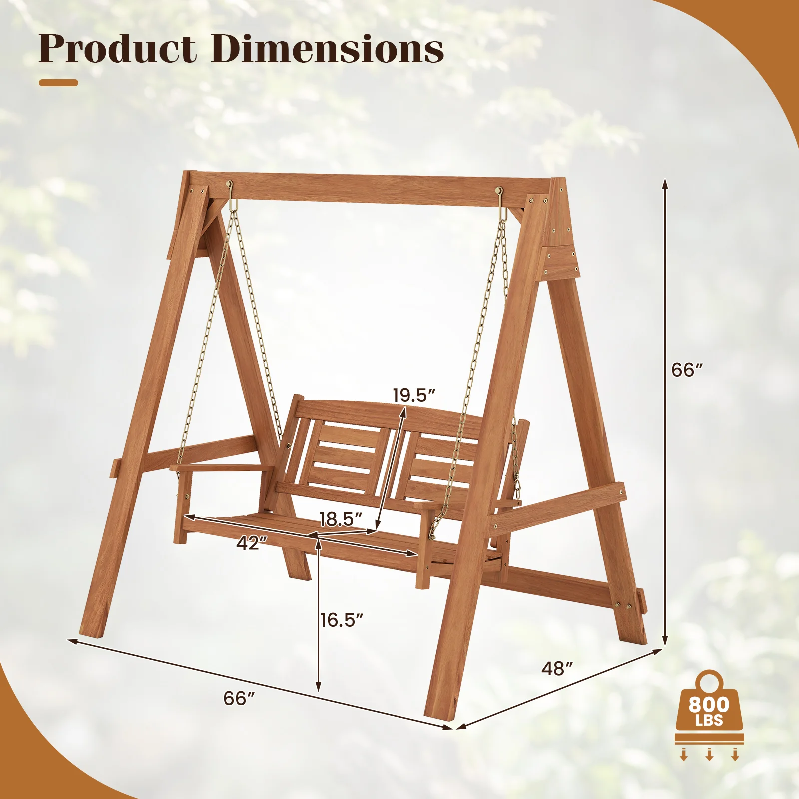 2-Seater Porch Swing With Adjustable Chains, Stand - Image 4
