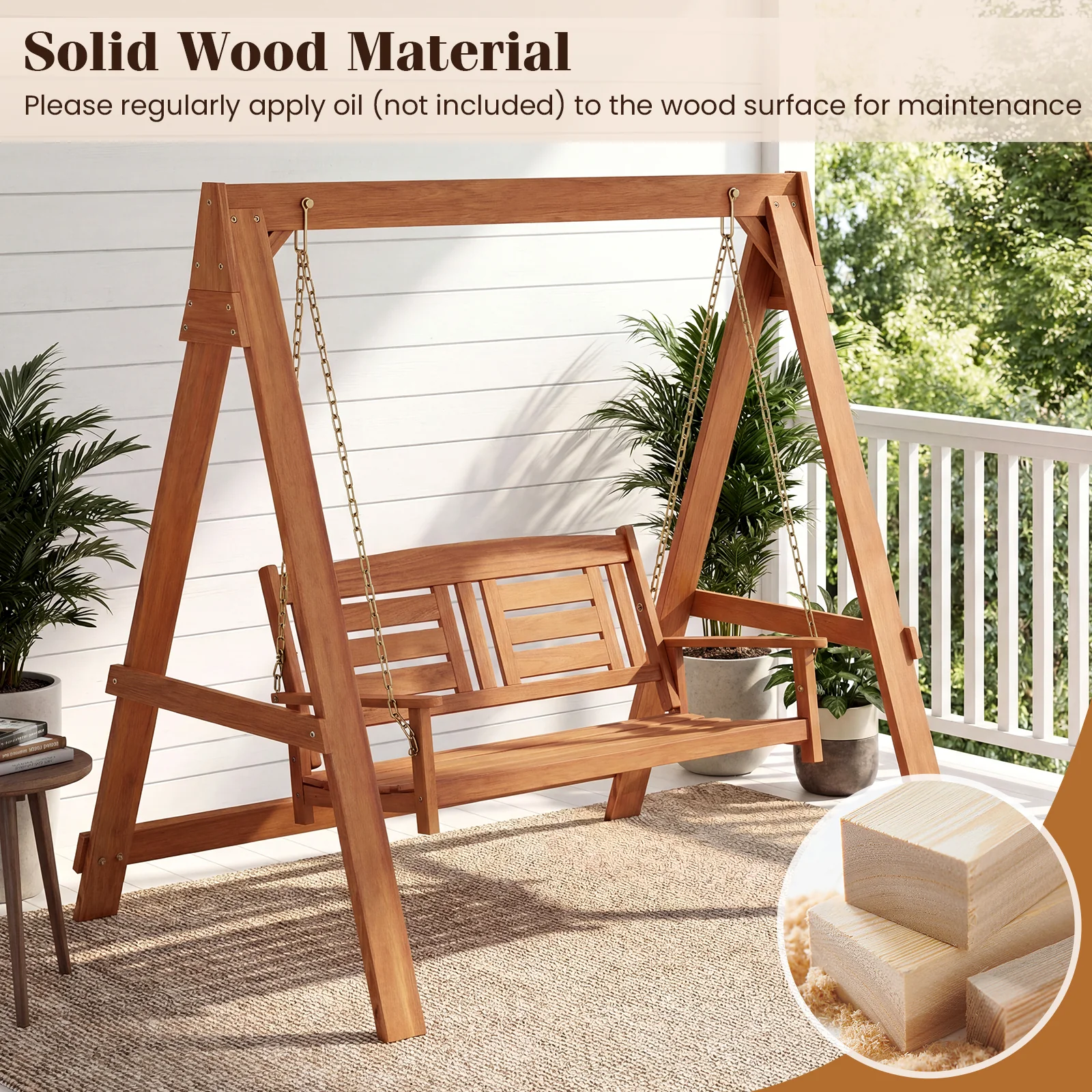 2-Seater Porch Swing With Adjustable Chains, Stand - Image 6