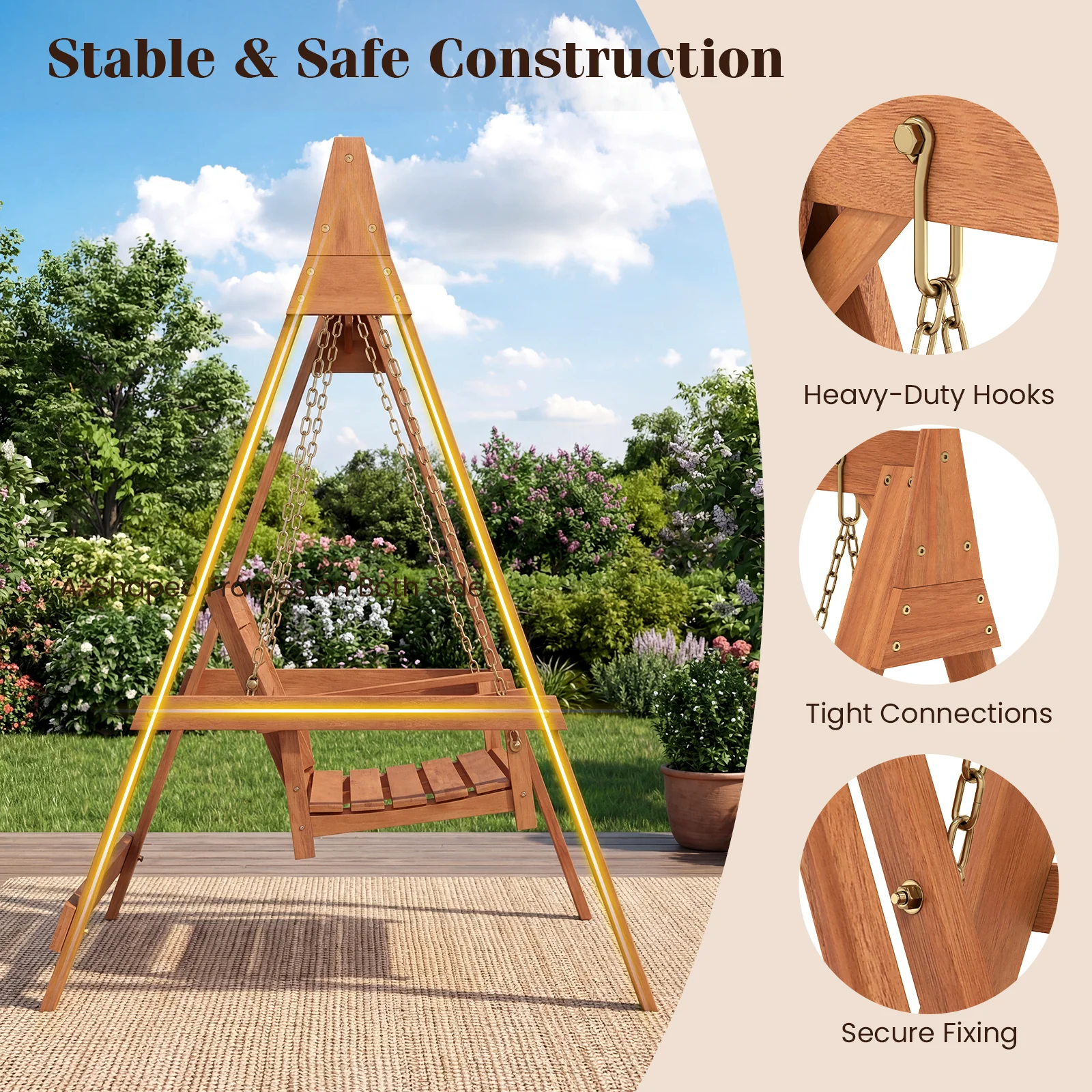 2-Seater Porch Swing With Adjustable Chains, Stand - Image 9