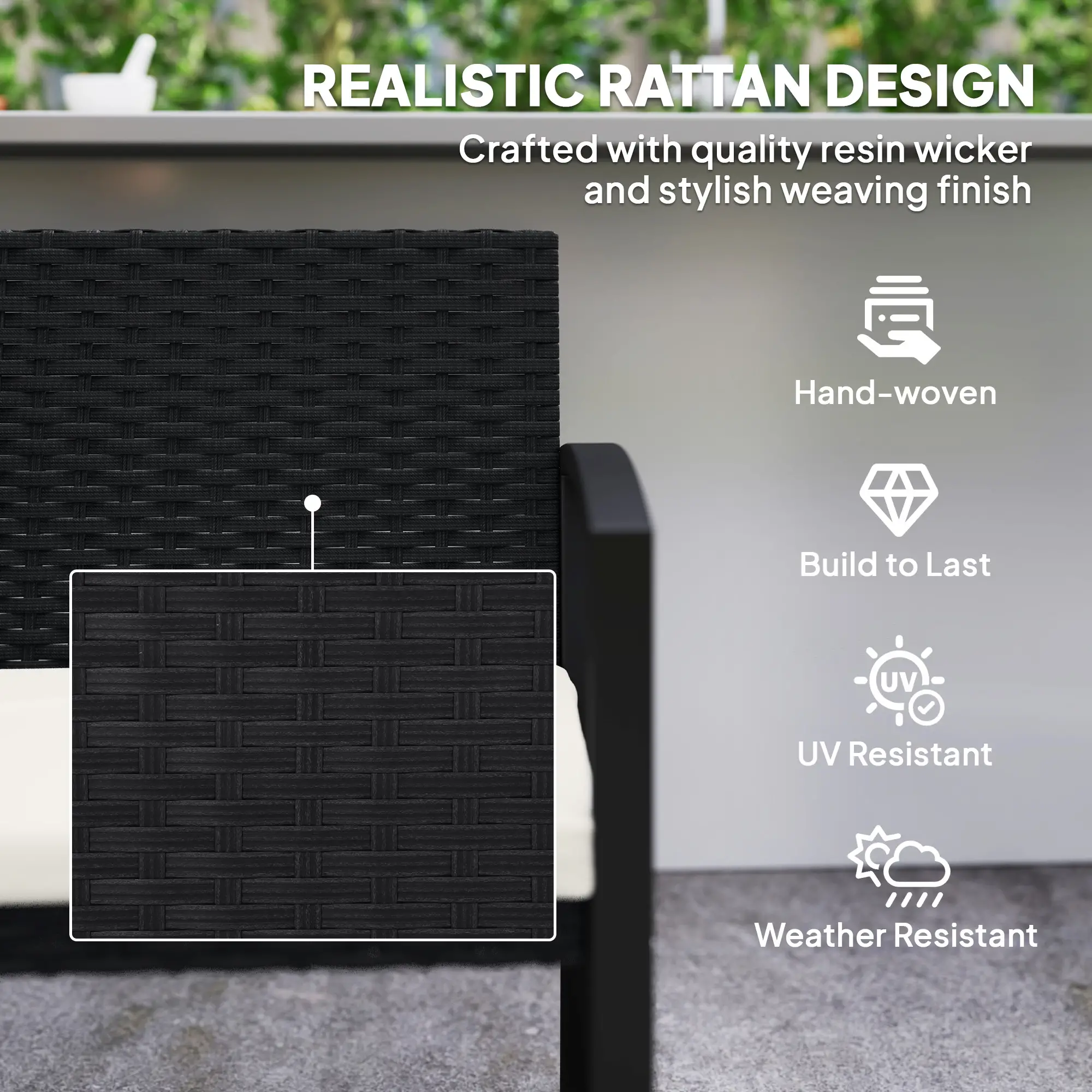 2 Seater Rattan Garden Bench Loveseat, With Cushion And Armrests, Beige - Image 5