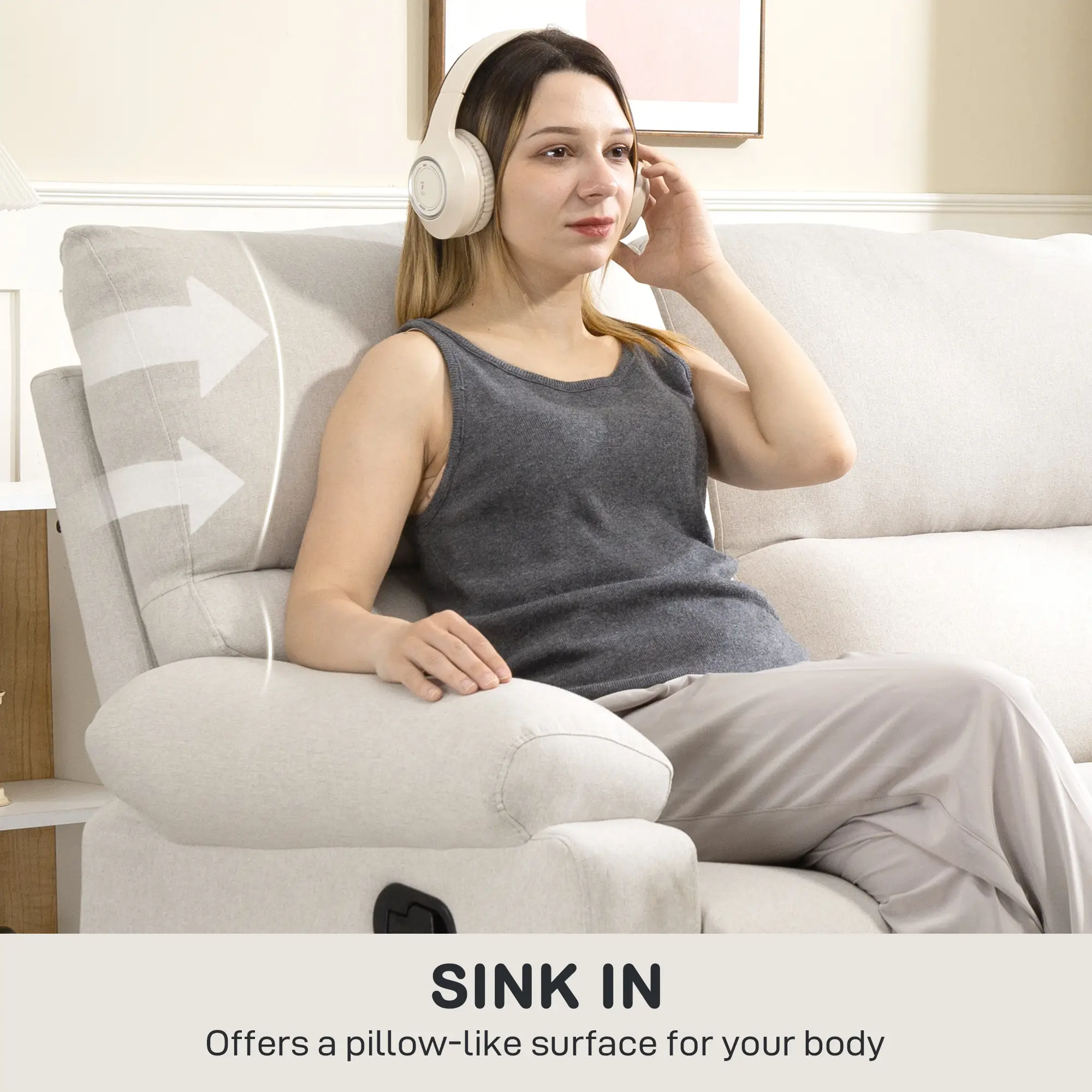 2 Seater Reclining Chair, Loveseat with Footrest, Cream White - Image 9
