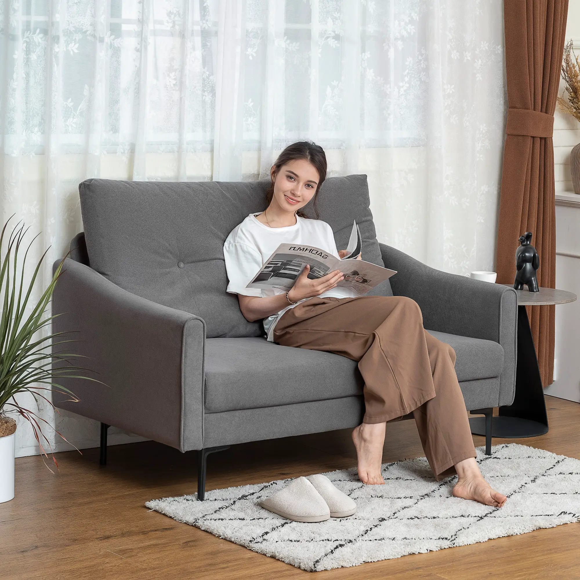 2 Seater Sofa, Small Size, Modern Couch with High-Resilience Foam, Grey - Image 2