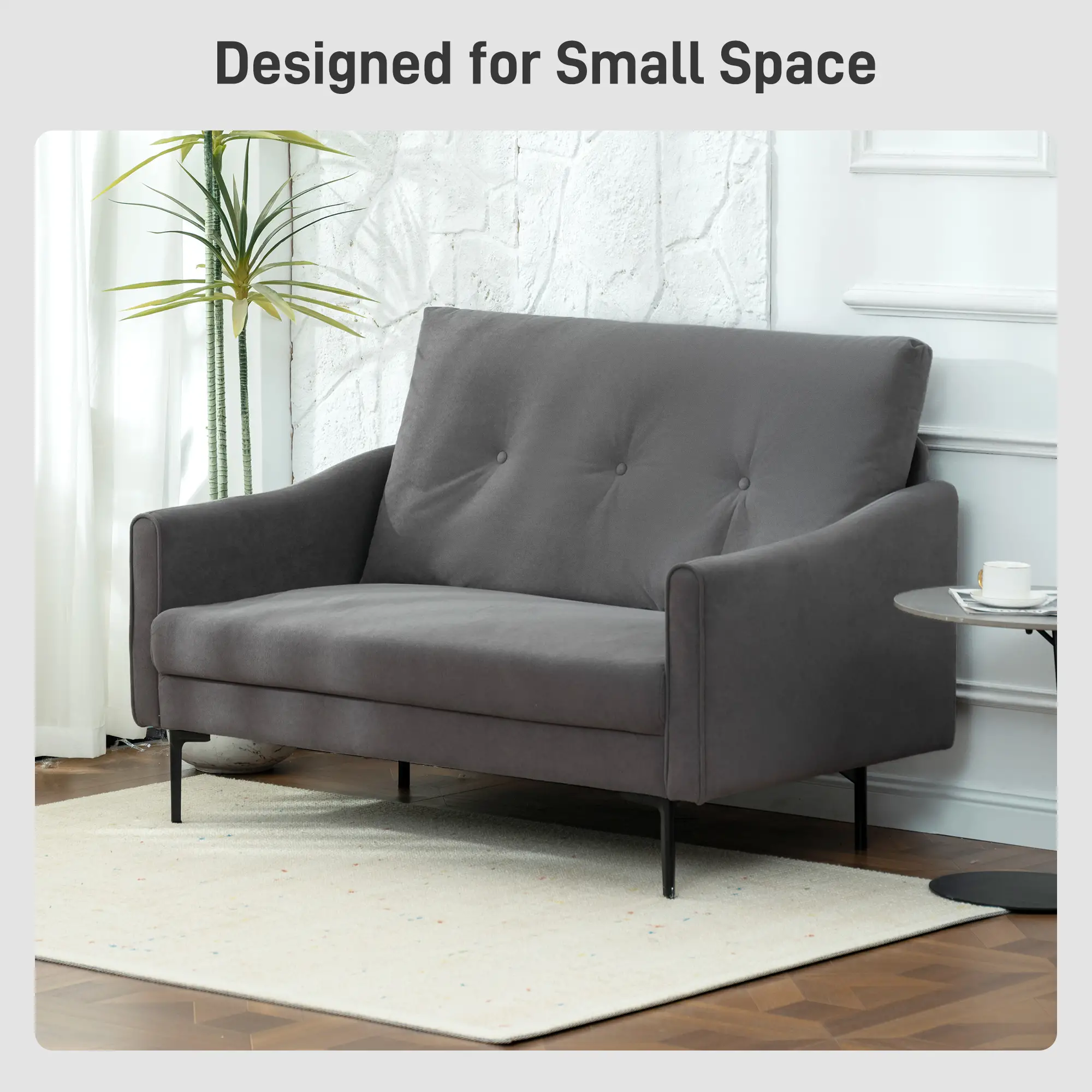2 Seater Sofa, Small Size, Modern Couch with High-Resilience Foam, Grey - Image 6
