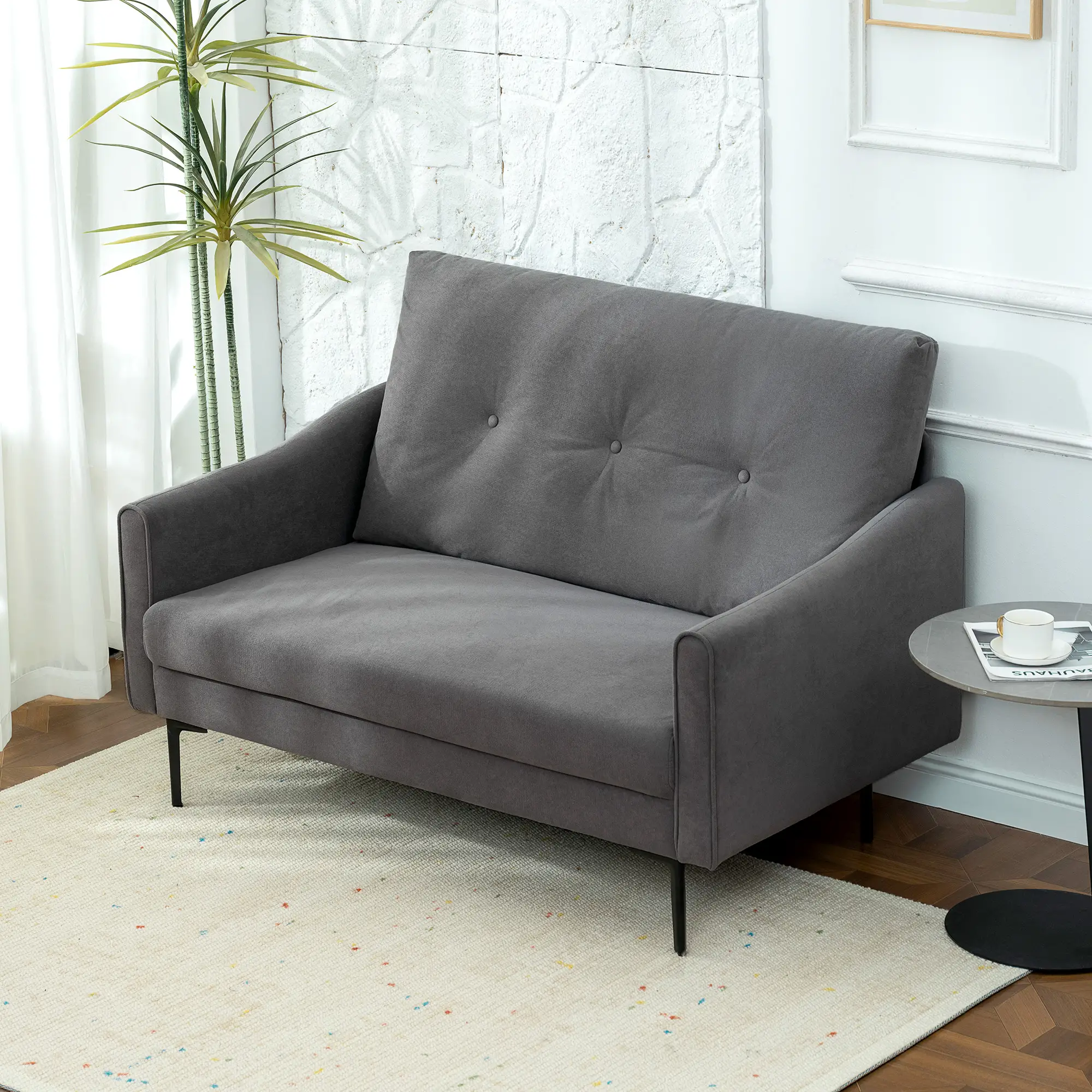 2 Seater Sofa, Small Size, Modern Couch with High-Resilience Foam, Grey - Image 8