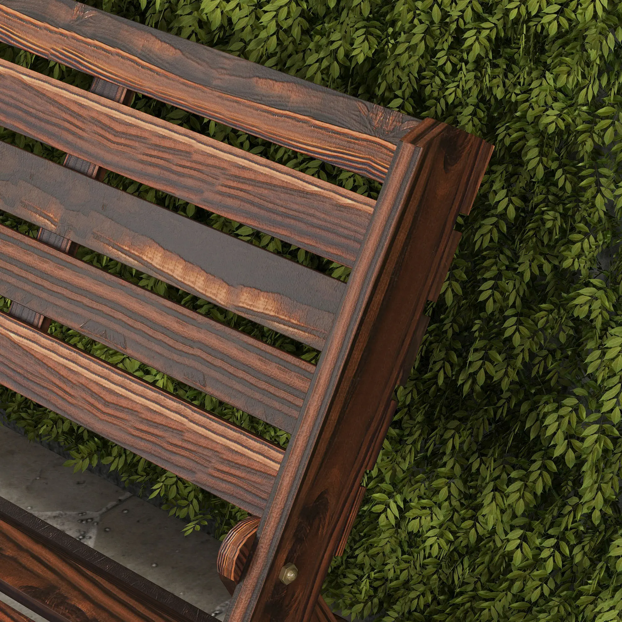 2-Seater Wooden Outdoor Bench, Foldable, Slatted Backrest, Carbonised Finish - Image 10