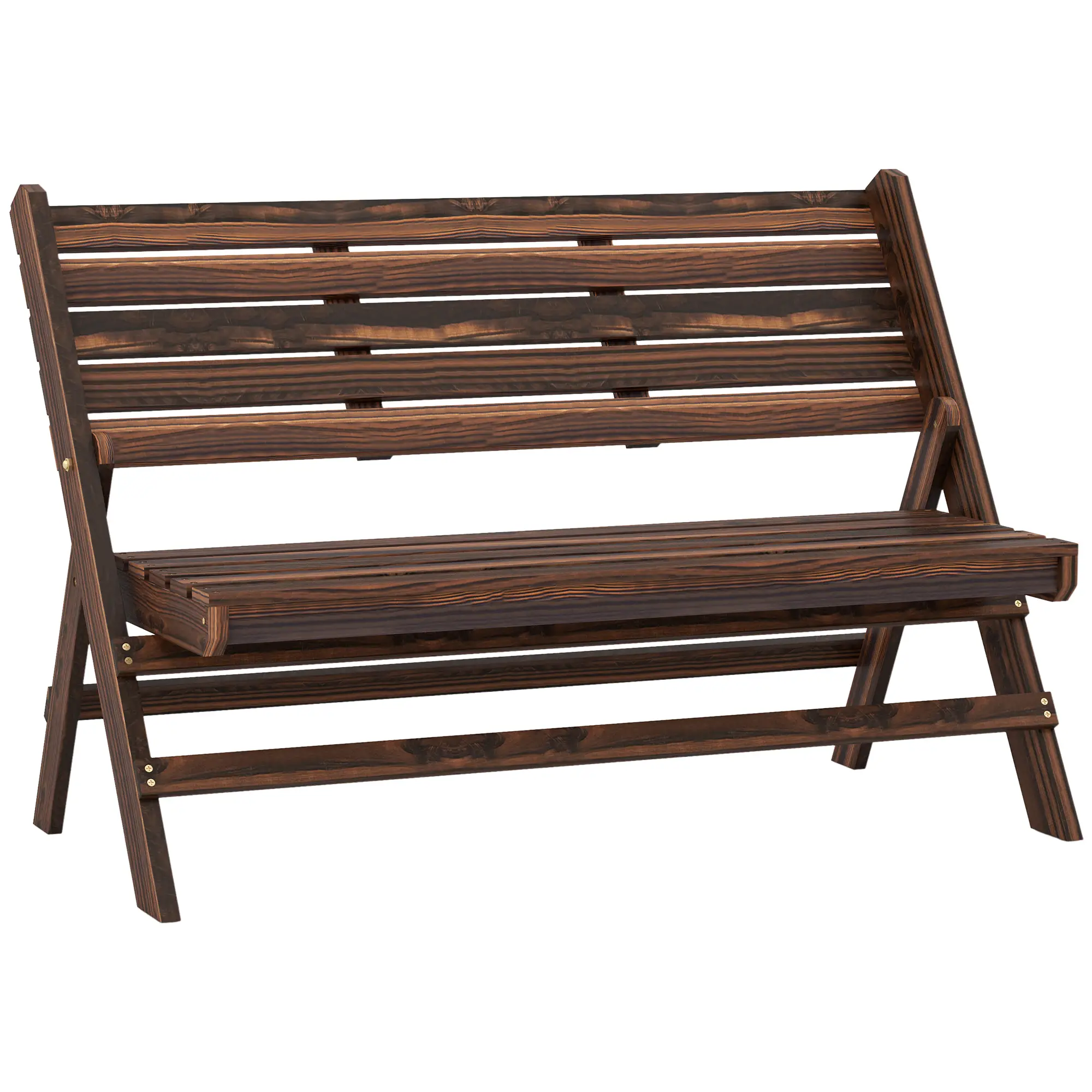 2-Seater Wooden Outdoor Bench, Foldable, Slatted Backrest, Carbonised Finish - Image 11