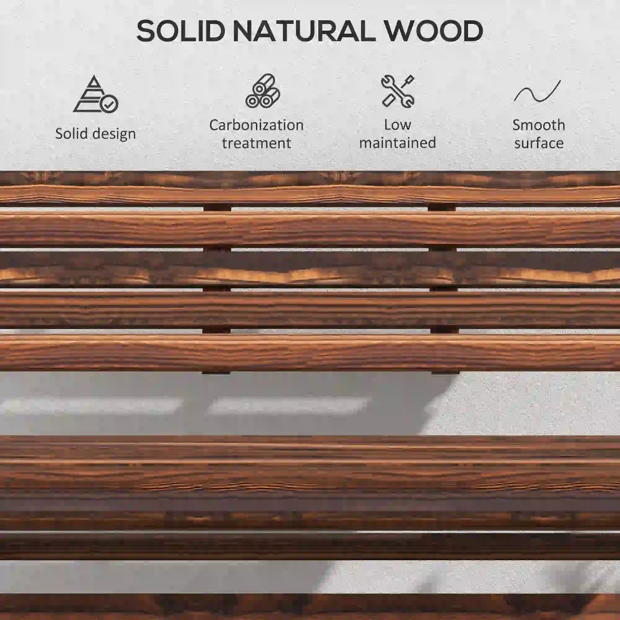 2-Seater Wooden Outdoor Bench, Foldable, Slatted Backrest, Carbonised Finish - Image 5