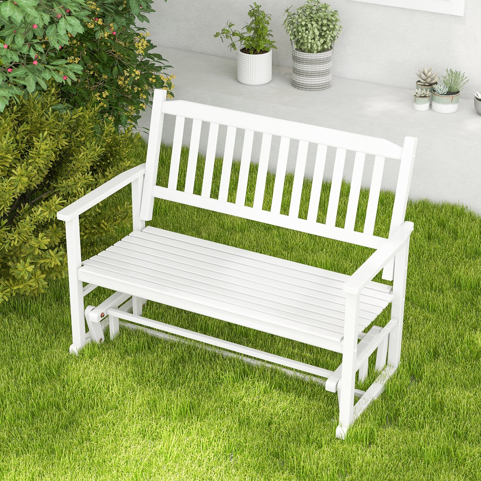 2 Seats Outdoor Glider Bench, White - Image 3