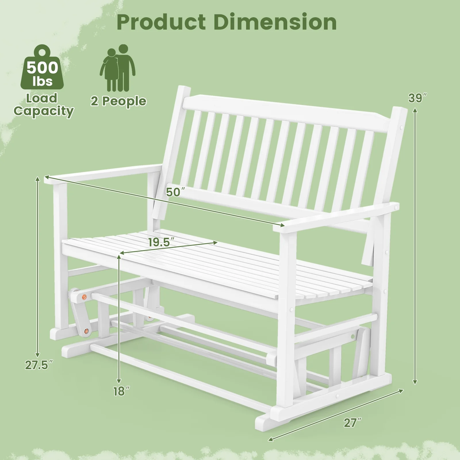 2 Seats Outdoor Glider Bench, White - Image 5