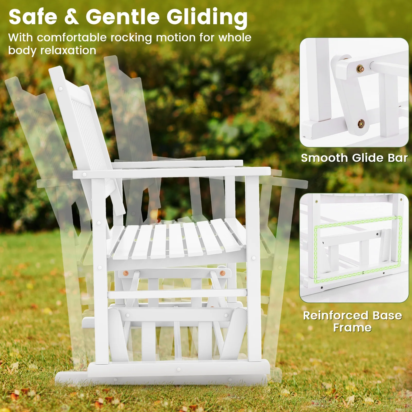 2 Seats Outdoor Glider Bench, White - Image 7