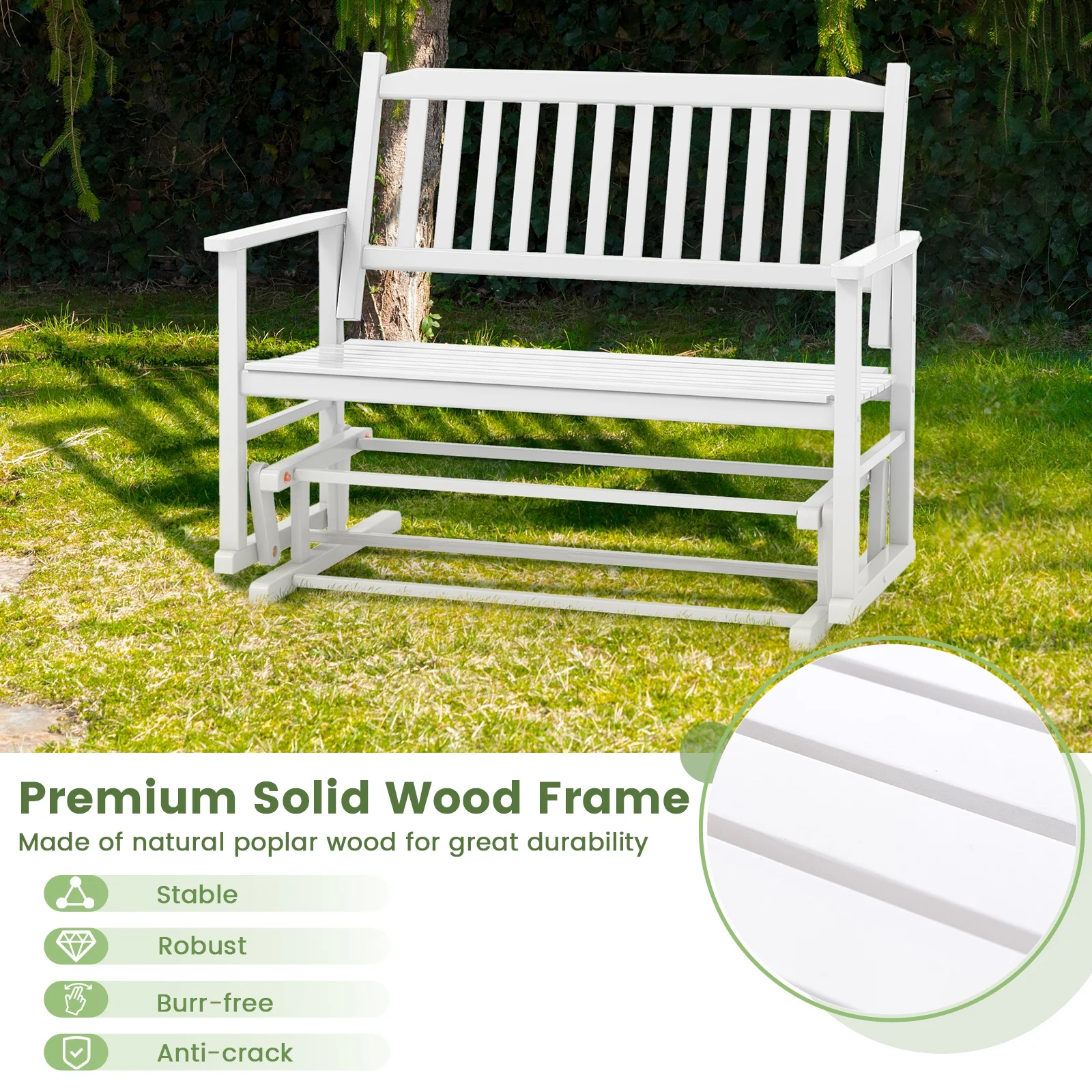 2 Seats Outdoor Glider Bench, White - Image 8