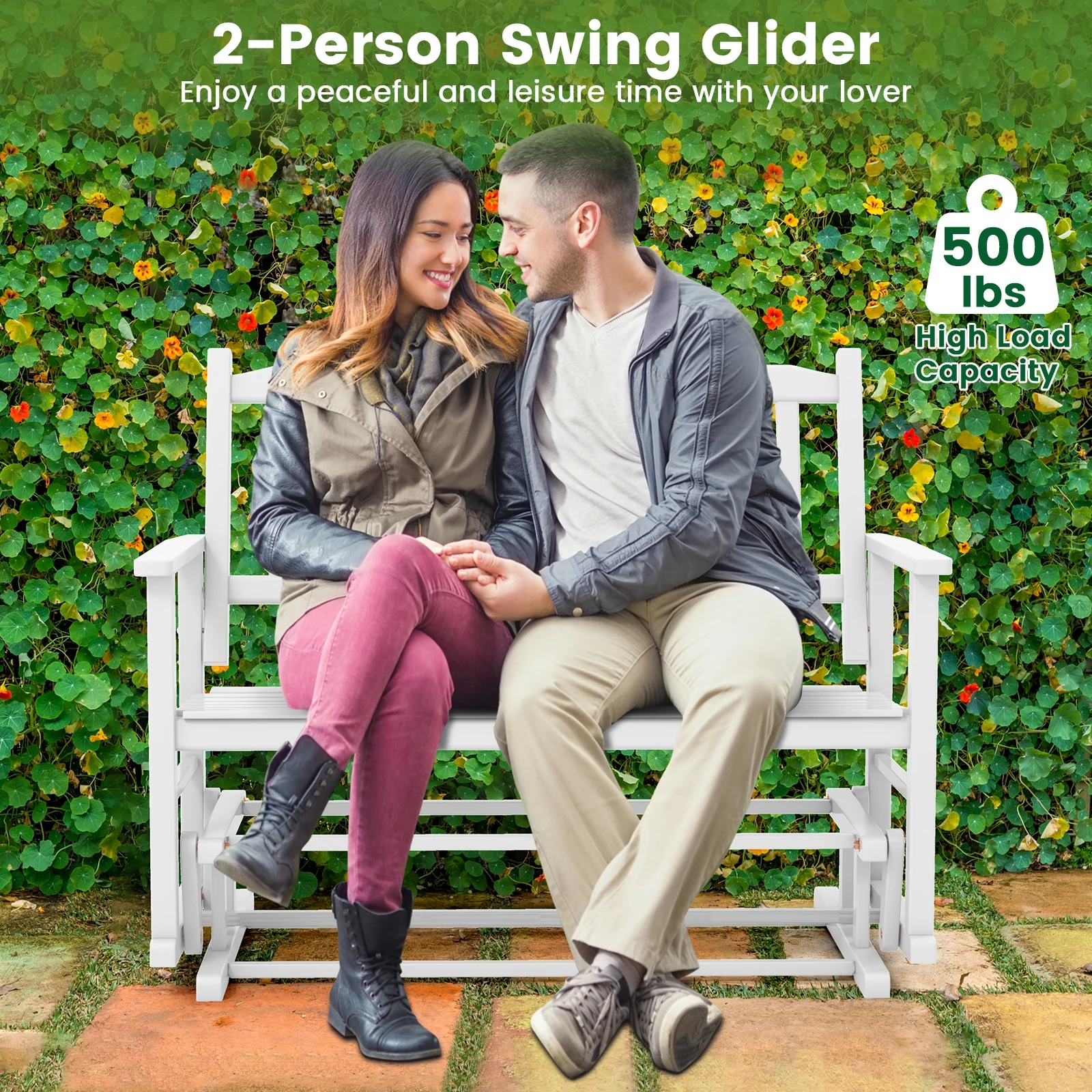 2 Seats Outdoor Glider Bench, White - Image 9