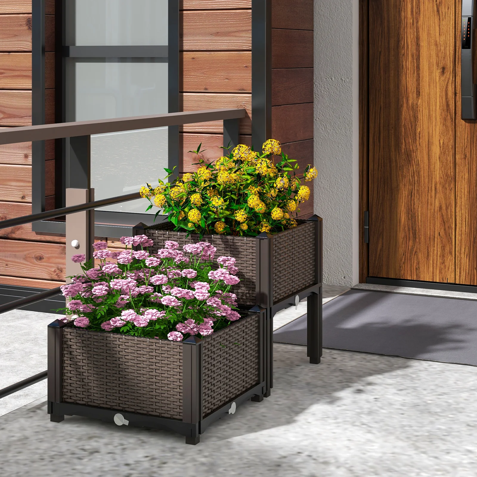 2 Set Elevated Plastic Raised Garden Bed Planter Kit, Brown - Image 3