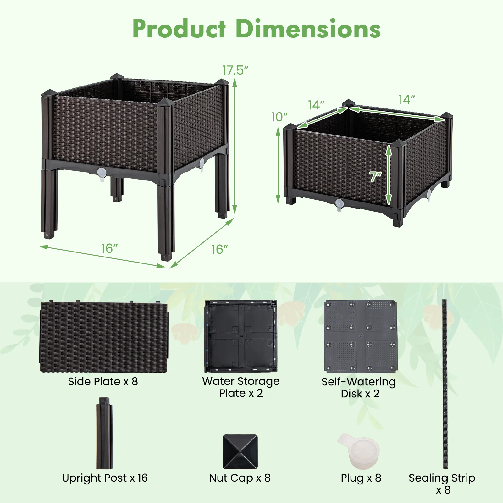 2 Set Elevated Plastic Raised Garden Bed Planter Kit, Brown - Image 5