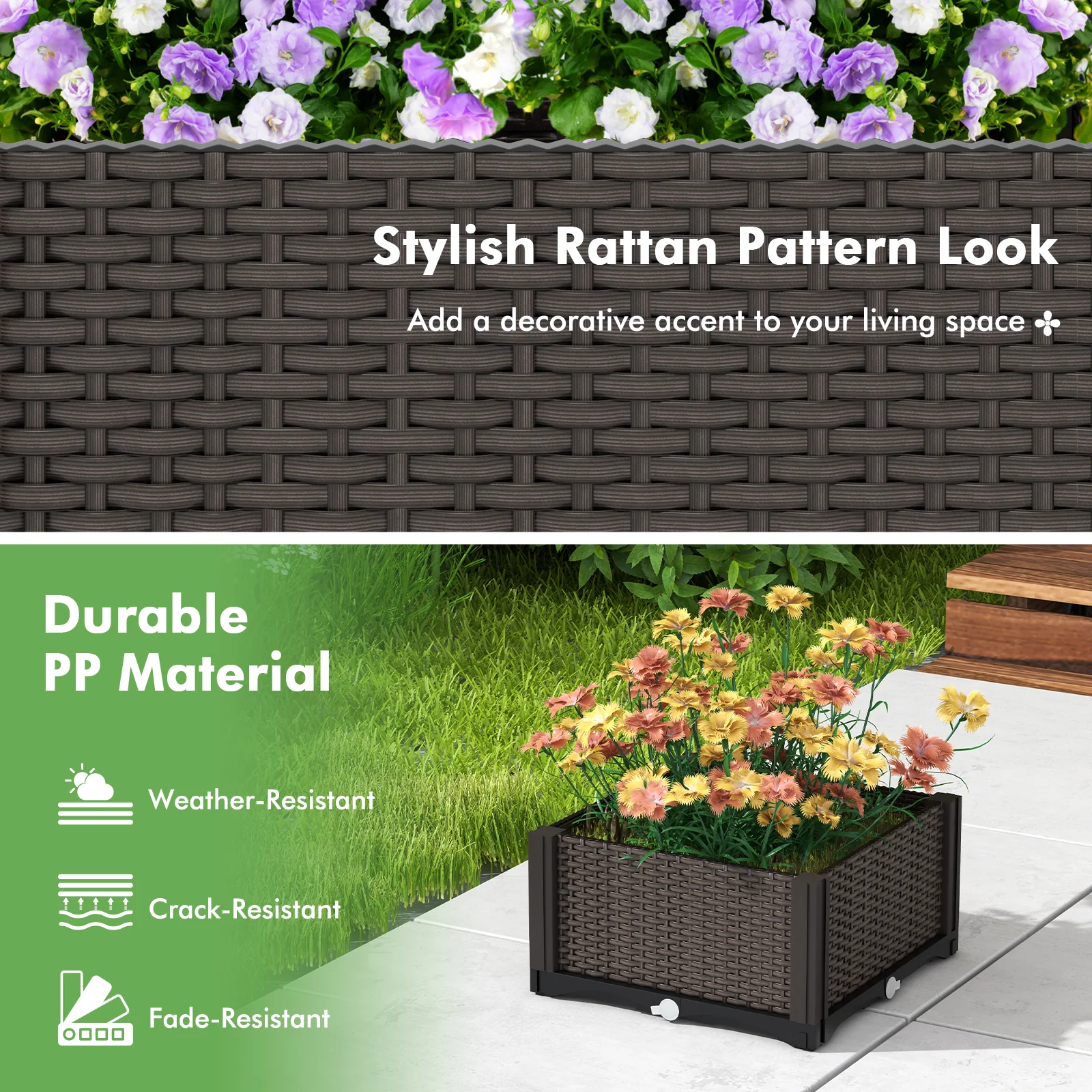 2 Set Elevated Plastic Raised Garden Bed Planter Kit, Brown - Image 7