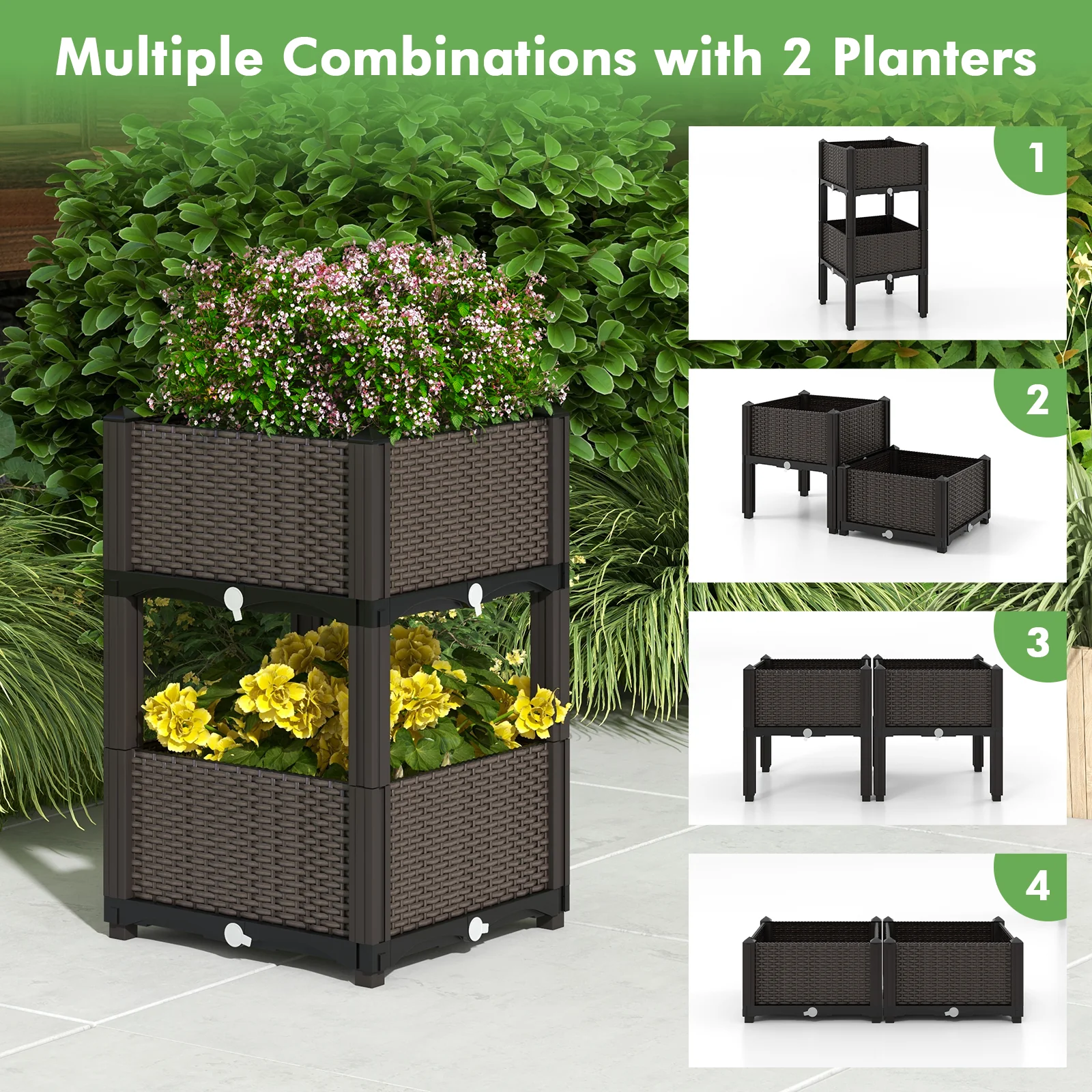 2 Set Elevated Plastic Raised Garden Bed Planter Kit, Brown - Image 8