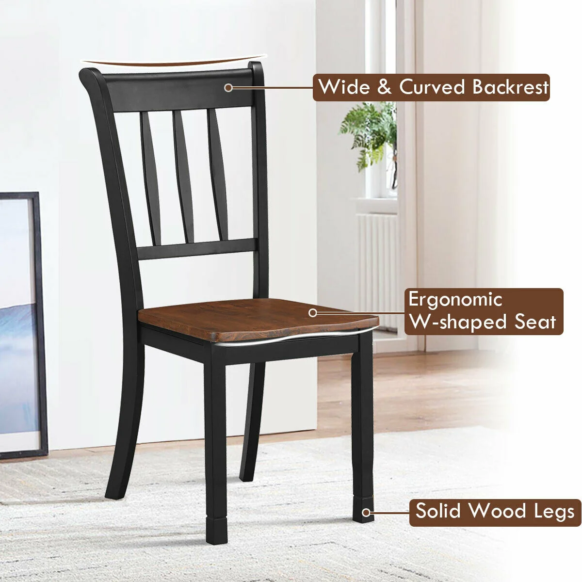 2 Solid Spindle Back Wood Dining Chairs, Black - Image 10