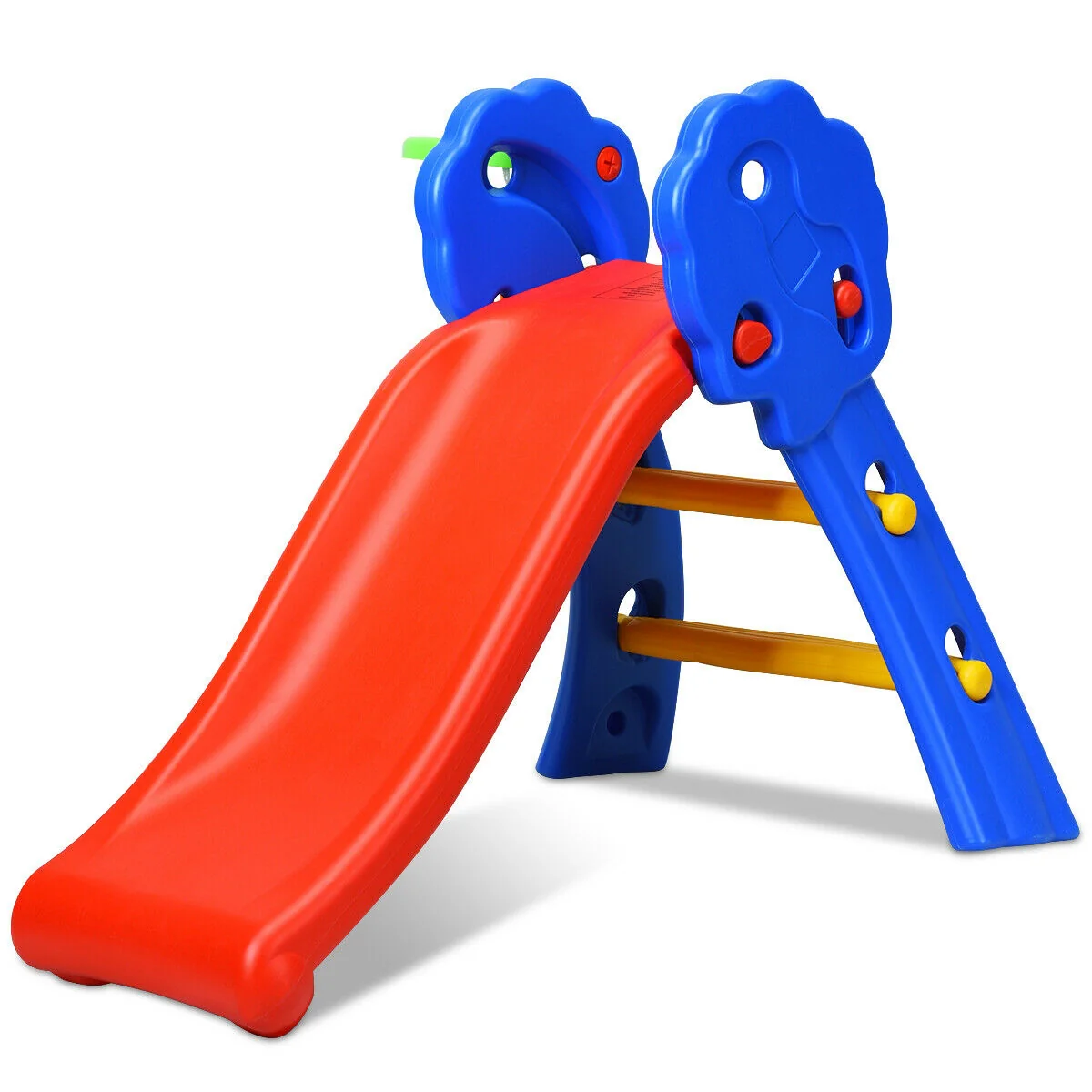 2 Step Kids Plastic Folding Slide With Basketball Hoop, Multicolor - Image 10