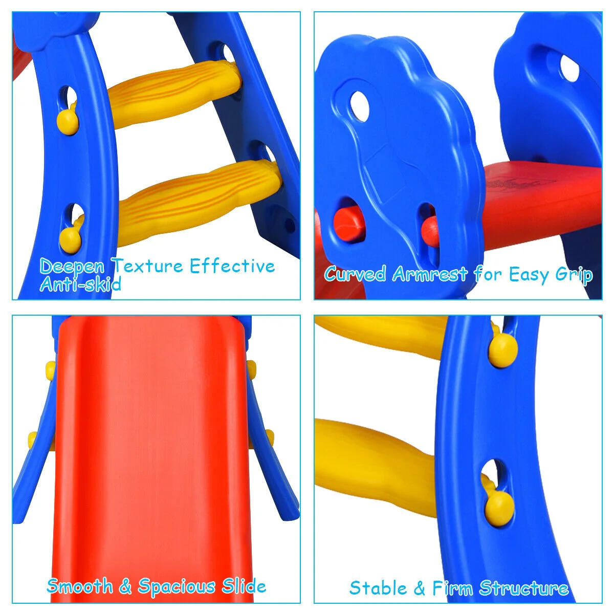 2 Step Kids Plastic Folding Slide With Basketball Hoop, Multicolor - Image 7