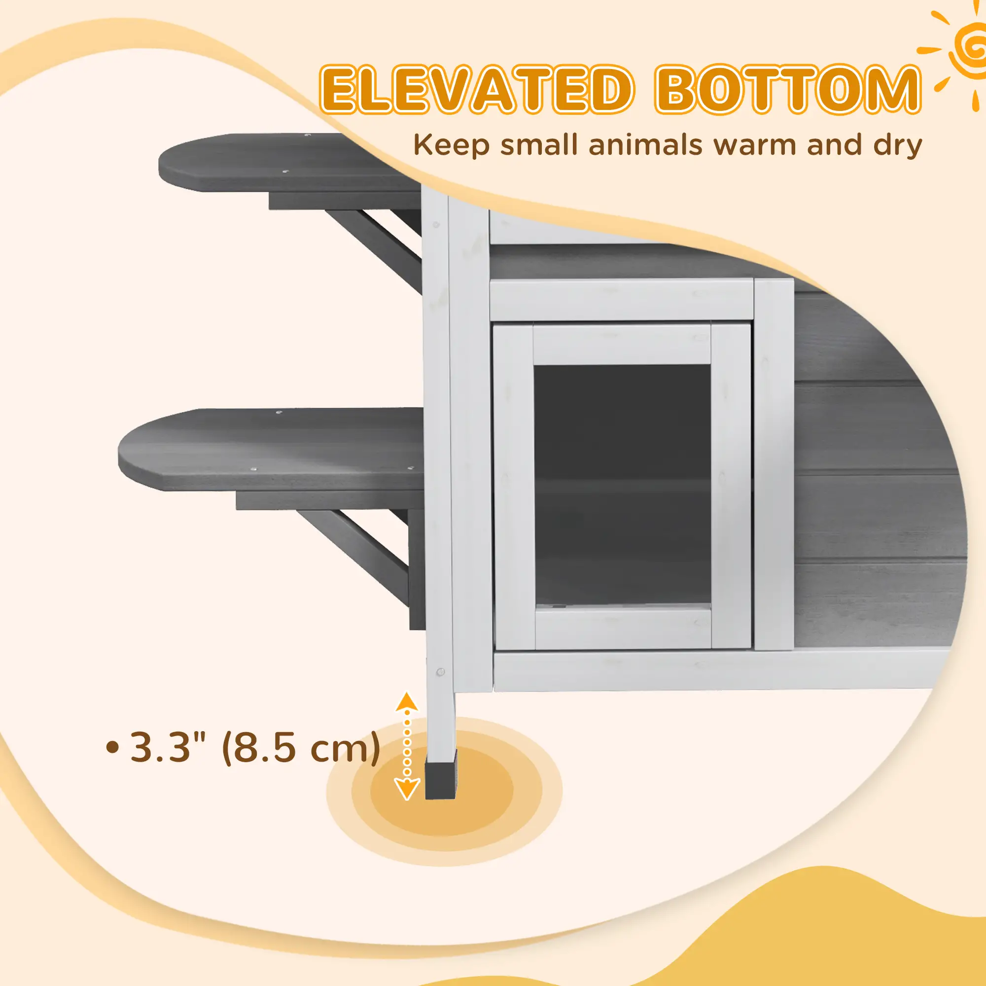 2-Storey Outdoor Cat House, Wooden Catio, Openable Roof, Grey - Image 6