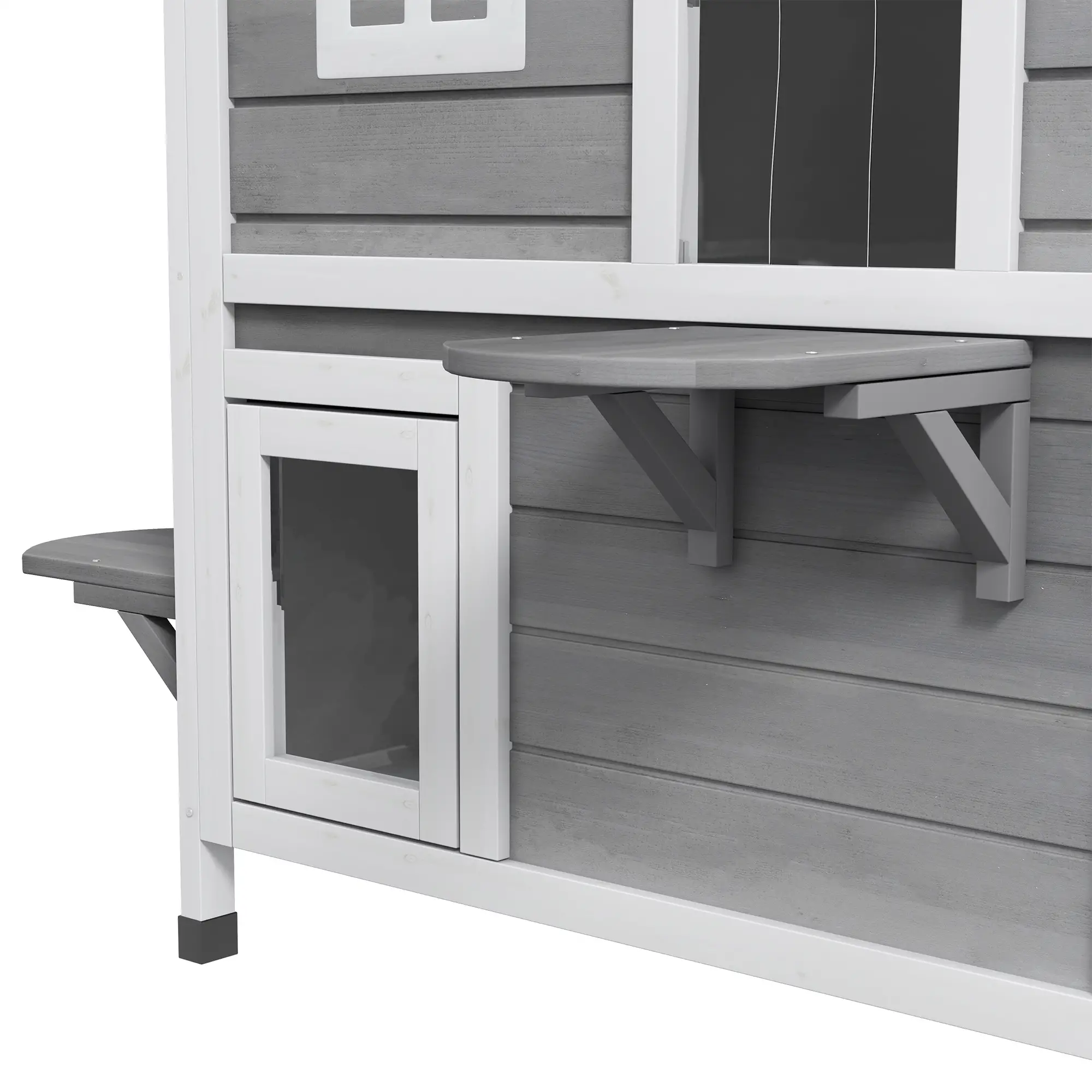 2-Storey Outdoor Cat House, Wooden Catio, Openable Roof, Grey - Image 9