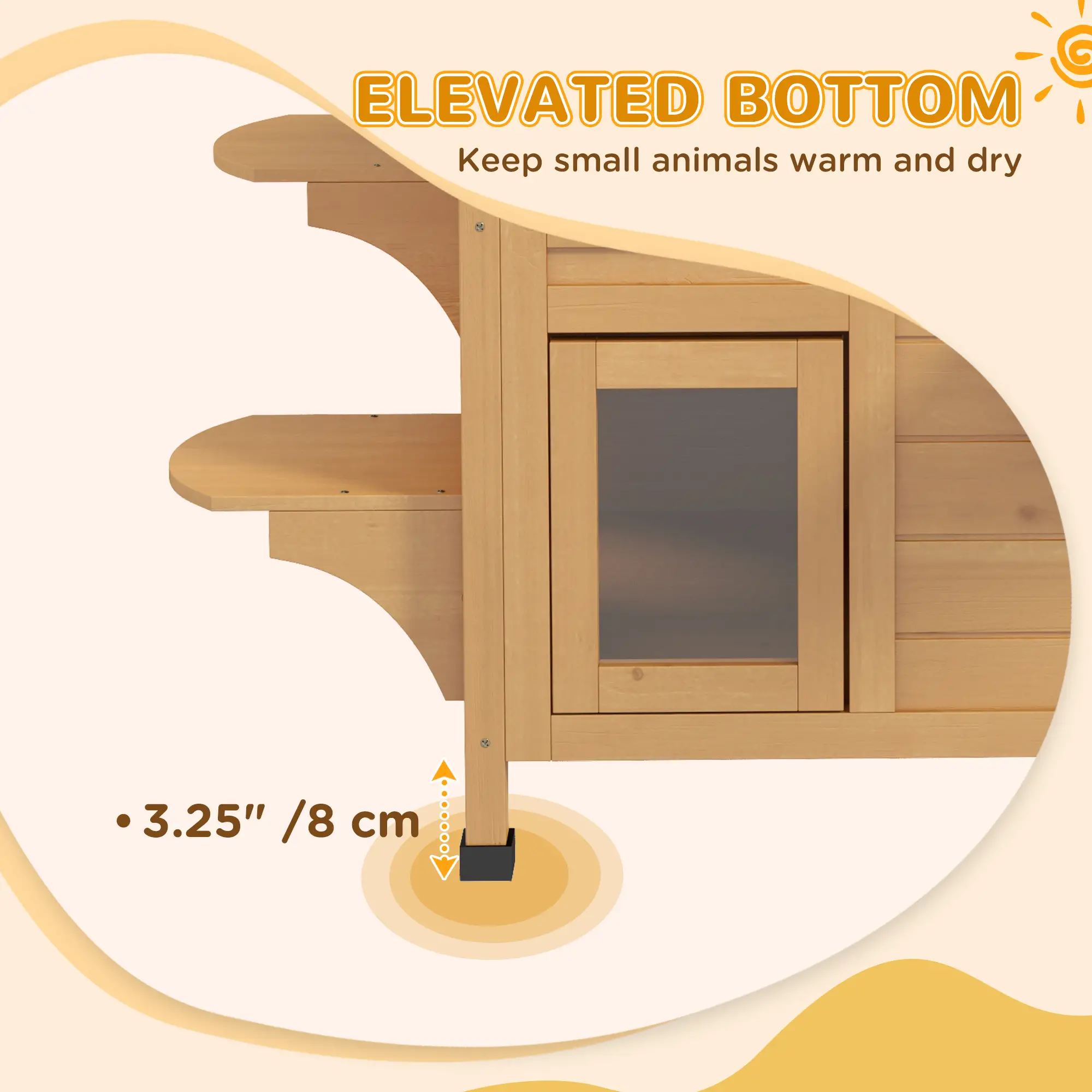 2-Storey Outdoor Cat House, Wooden Catio, Openable Roof, Yellow - Image 6