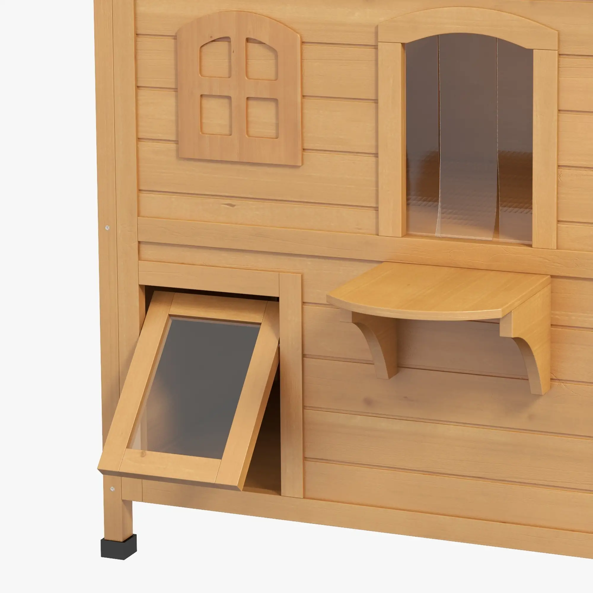 2-Storey Outdoor Cat House, Wooden Catio, Openable Roof, Yellow - Image 9