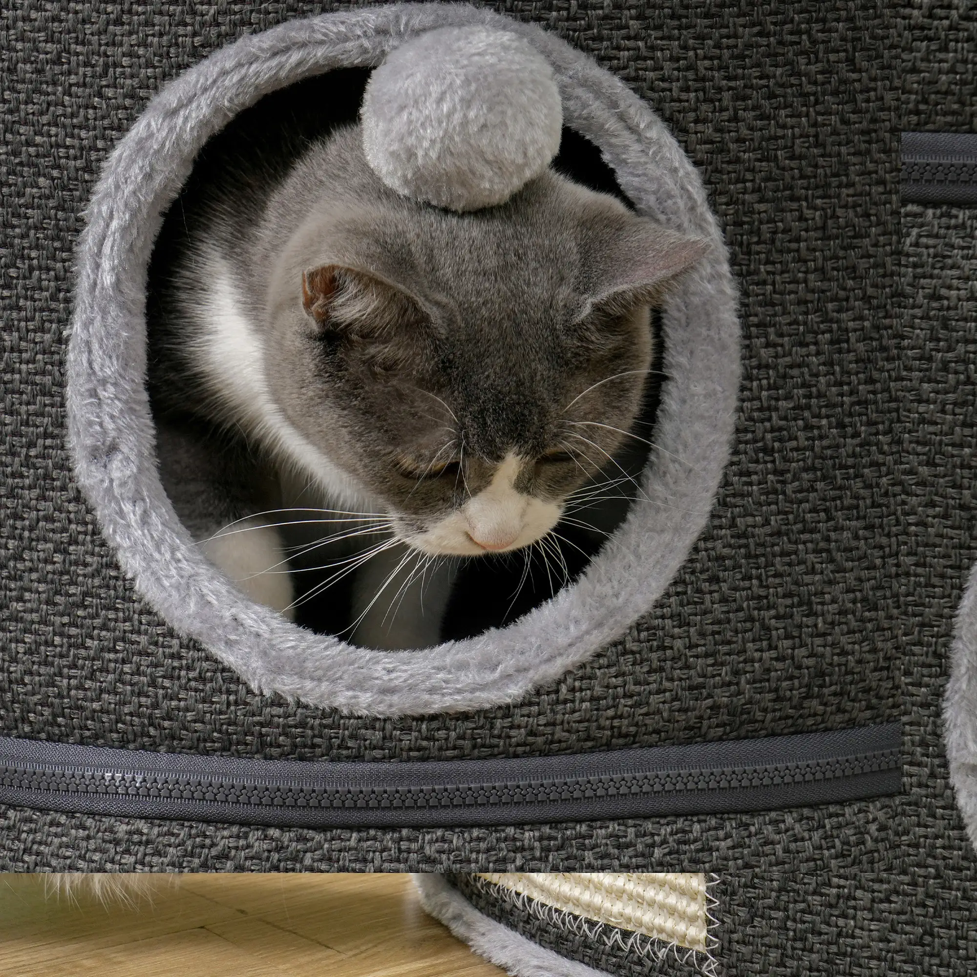 2-Story Cat Condo, Barrel Tree with Perch, Hideaways, Scratching Board, Dark Grey - Image 10