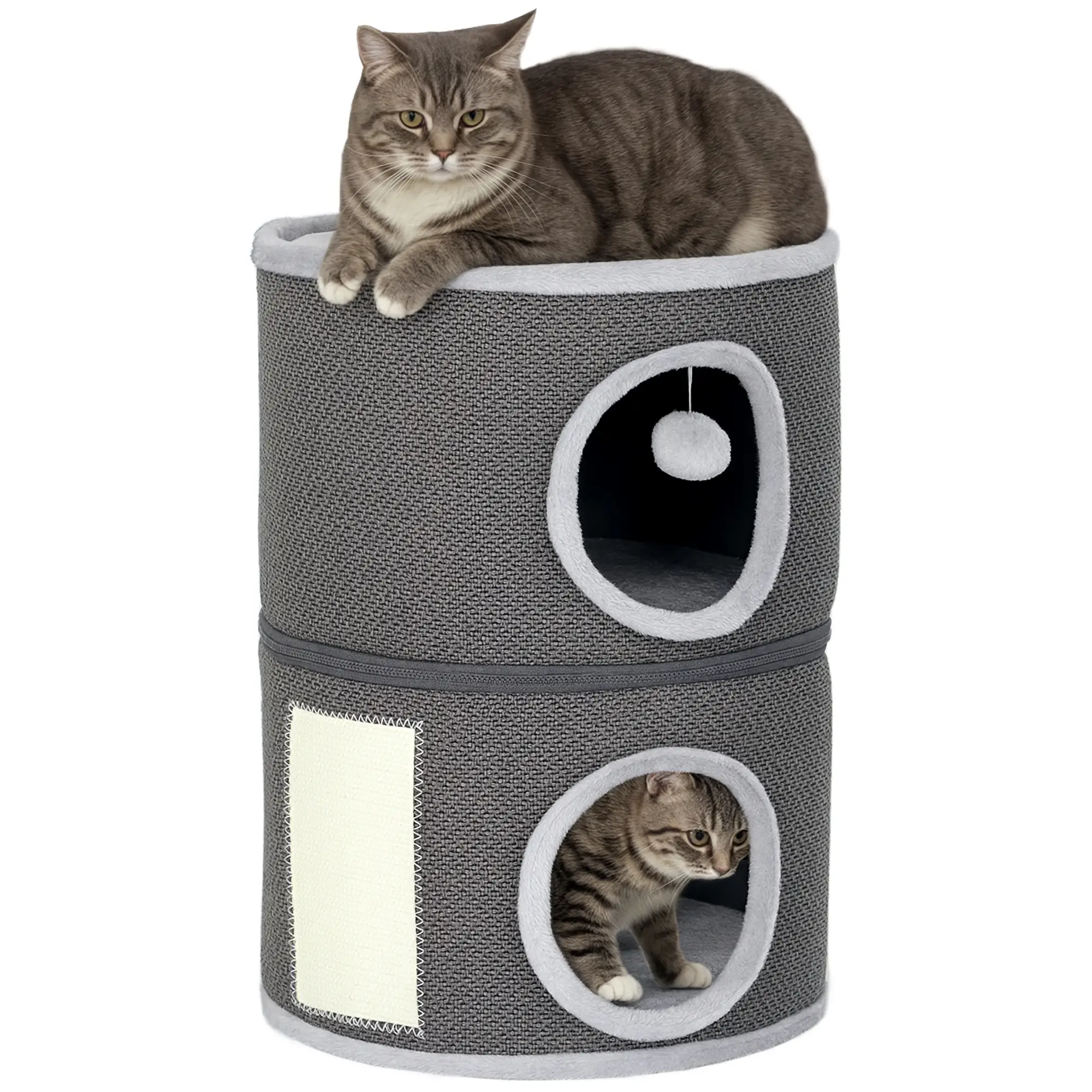 2-Story Cat Condo, Barrel Tree with Perch, Hideaways, Scratching Board, Dark Grey - Image 11