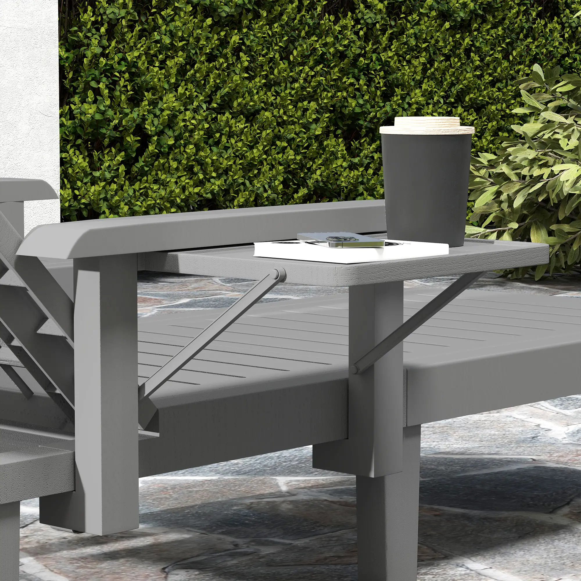 2 Tanning Chairs, 5 Position Adjustable, Foldable Side Table, Dark Grey - Image 10